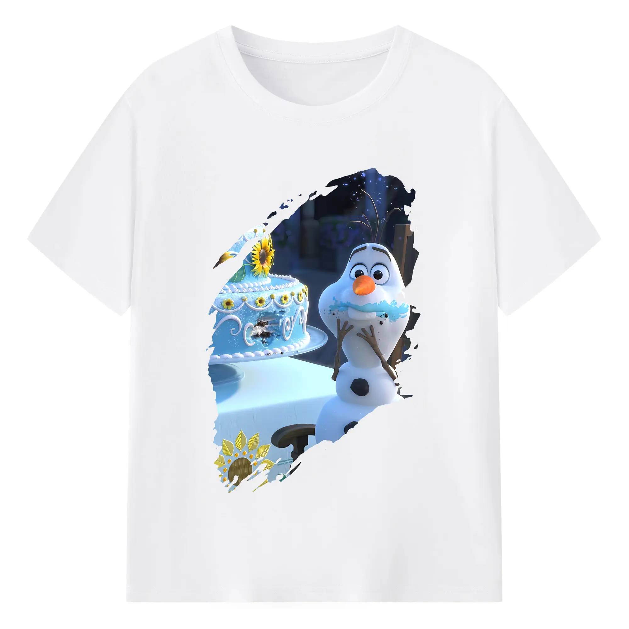 アナと雪の女王(Frozen) グッズ オラフ(Olaf) - 綿100％ 半袖Tシャツ ・ フロントプリント ・ 快適 通気性 ・ 日常使い 散歩 スポーツ用