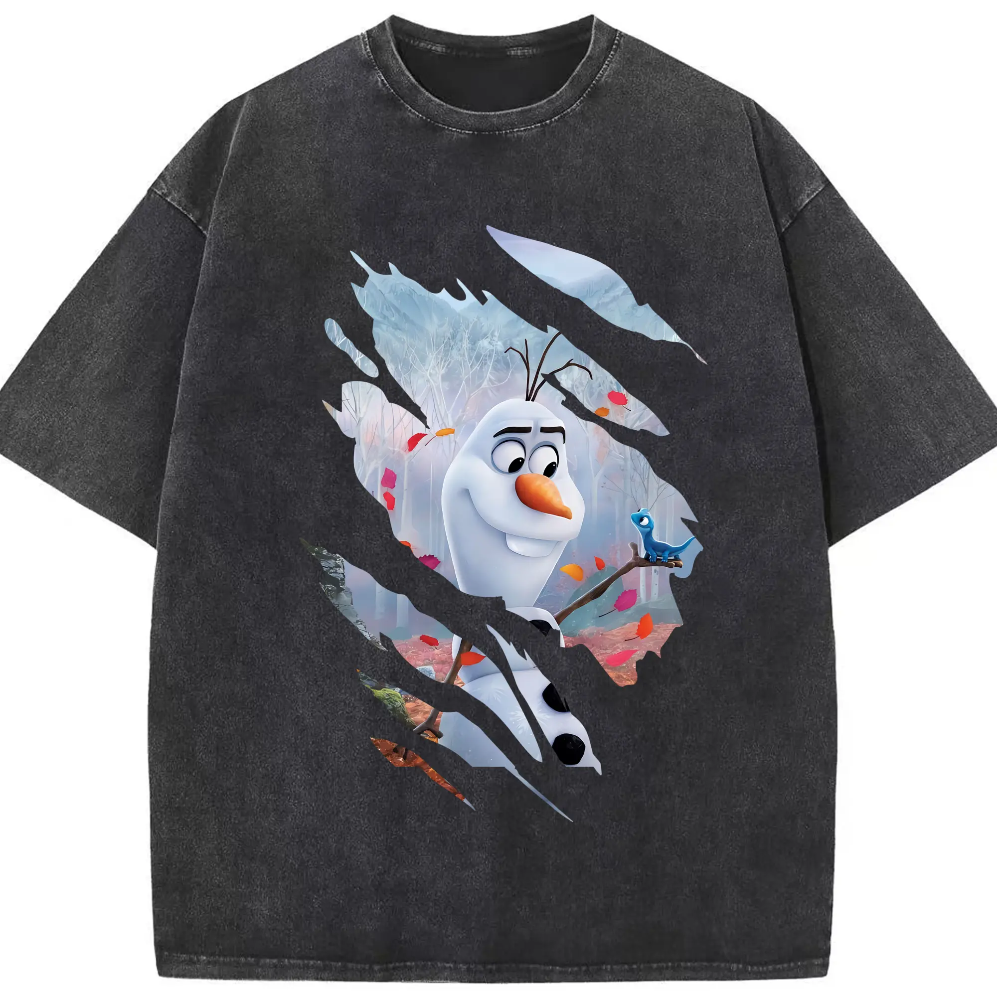 アナと雪の女王(Frozen) グッズ オラフ(Olaf) - 綿100％ ヴィンテージ風 半袖Tシャツ ・ フロントプリント ・ 柔らか肌触り ・ 通気性 快適 ・ スポーツ カジュアル 外出用