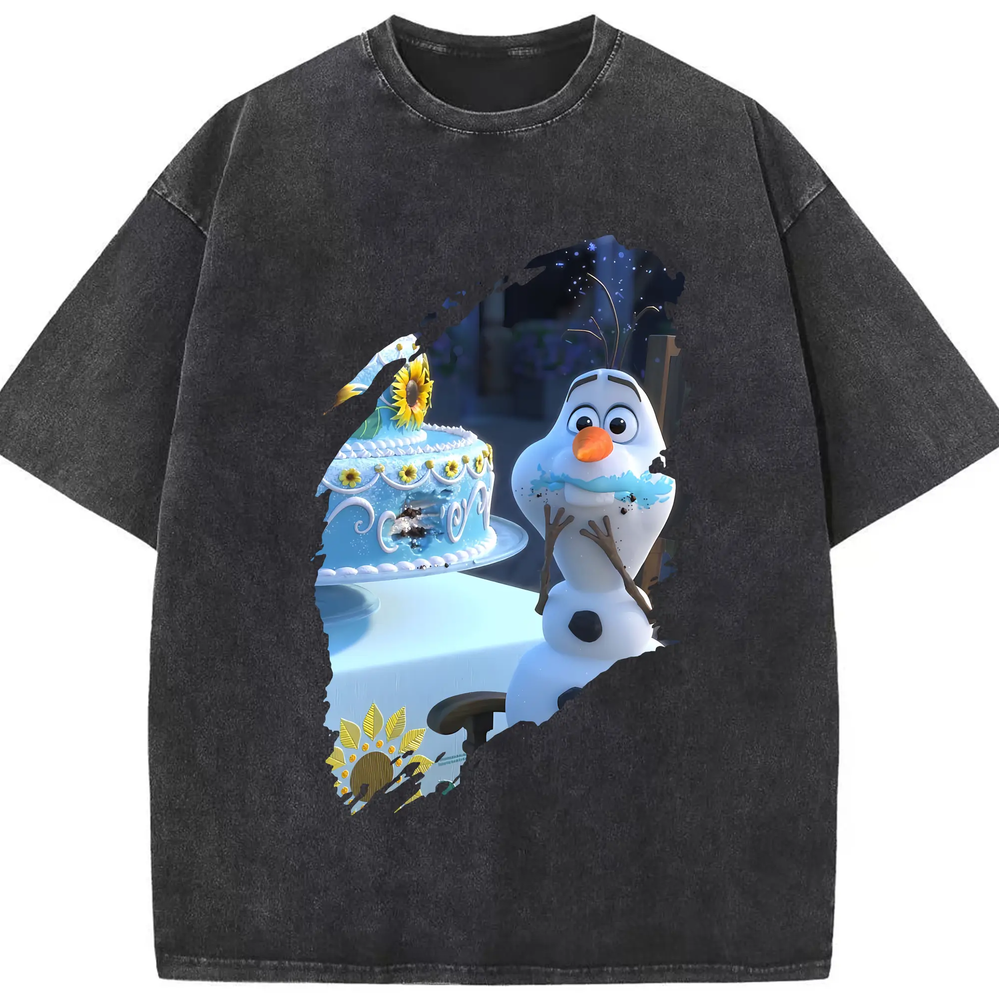 アナと雪の女王(Frozen) グッズ オラフ(Olaf) - 綿100％ ヴィンテージ風 半袖Tシャツ ・ フロントプリント ・ 柔らか肌触り ・ 通気性 快適 ・ スポーツ カジュアル 外出用