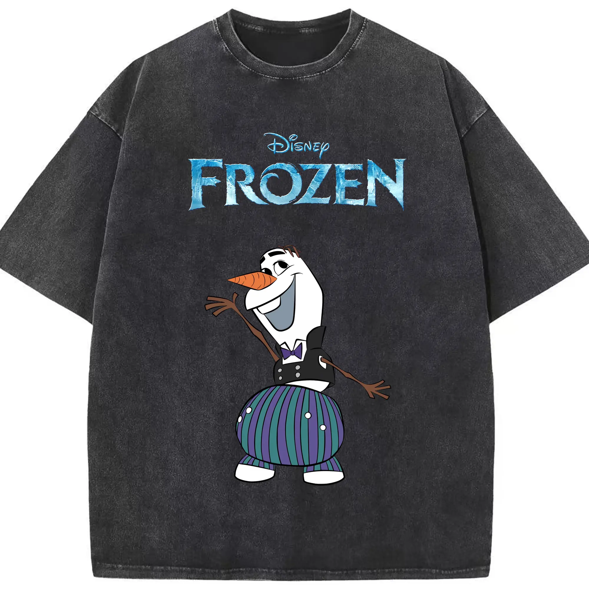アナと雪の女王(Frozen) グッズ オラフ(Olaf) - 綿100％ ヴィンテージ風 半袖Tシャツ ・ フロントプリント ・ 柔らか肌触り ・ 通気性 快適 ・ スポーツ カジュアル 外出用