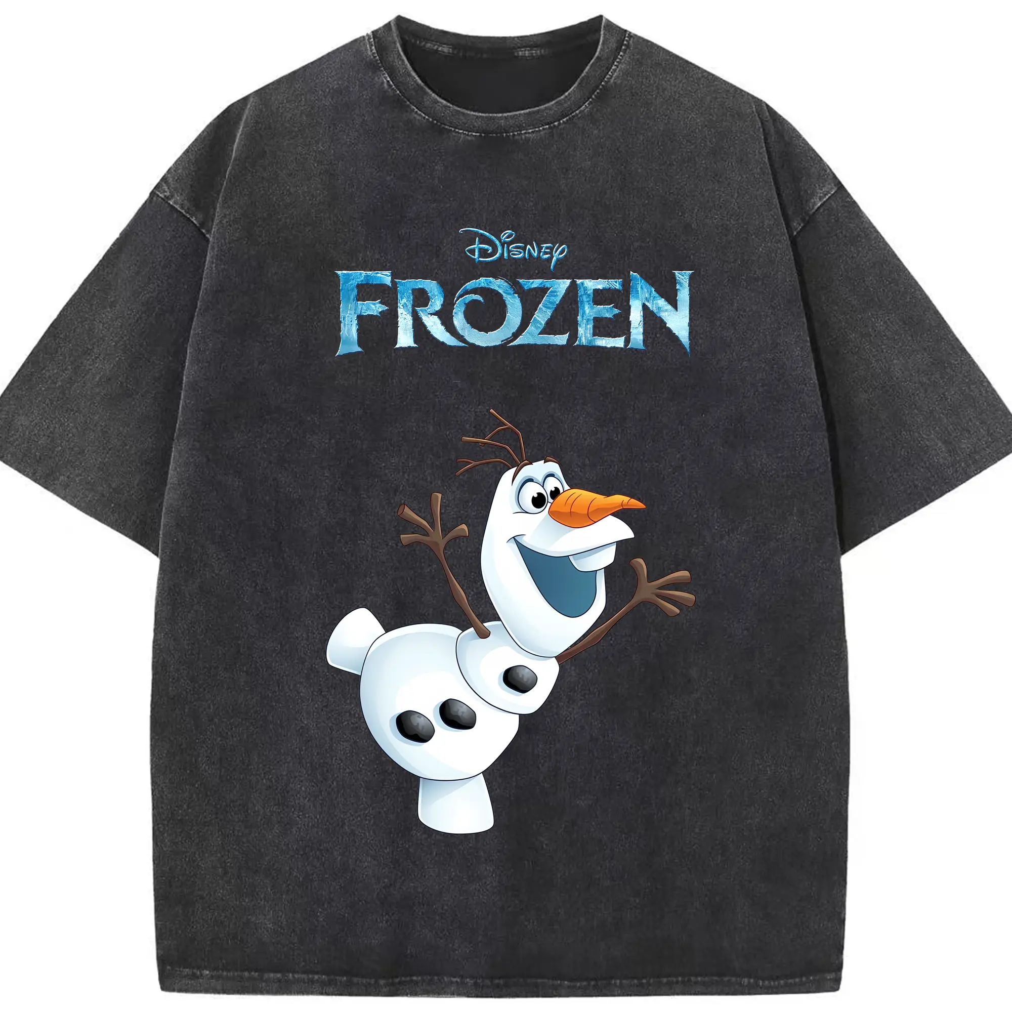 アナと雪の女王(Frozen) グッズ オラフ(Olaf) - 綿100％ ヴィンテージ風 半袖Tシャツ ・ フロントプリント ・ 柔らか肌触り ・ 通気性 快適 ・ スポーツ カジュアル 外出用