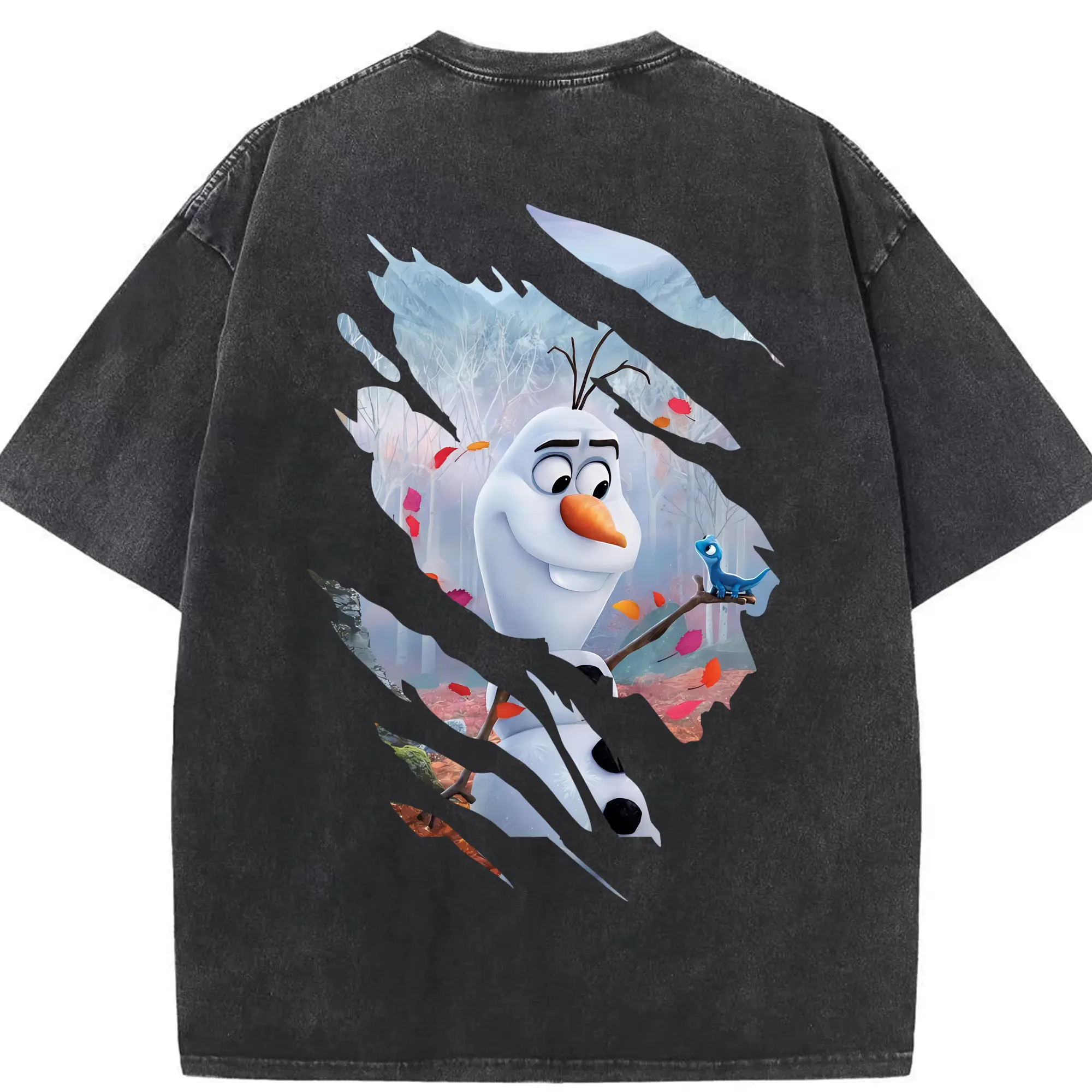 アナと雪の女王(Frozen) グッズ オラフ(Olaf) - 綿100％ ヴィンテージ風 半袖Tシャツ ・ 背面プリント ・ 柔らか肌触り ・ 通気性 快適 ・ スポーツ カジュアル 外出用