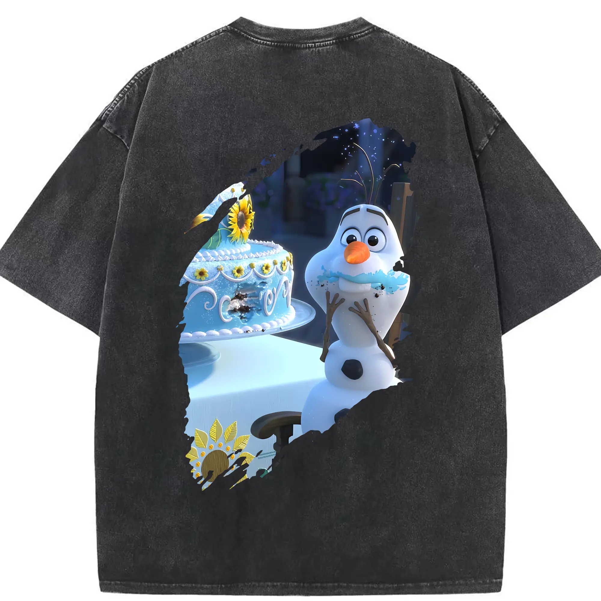 アナと雪の女王(Frozen) グッズ オラフ(Olaf) - 綿100％ ヴィンテージ風 半袖Tシャツ ・ 背面プリント ・ 柔らか肌触り ・ 通気性 快適 ・ スポーツ カジュアル 外出用