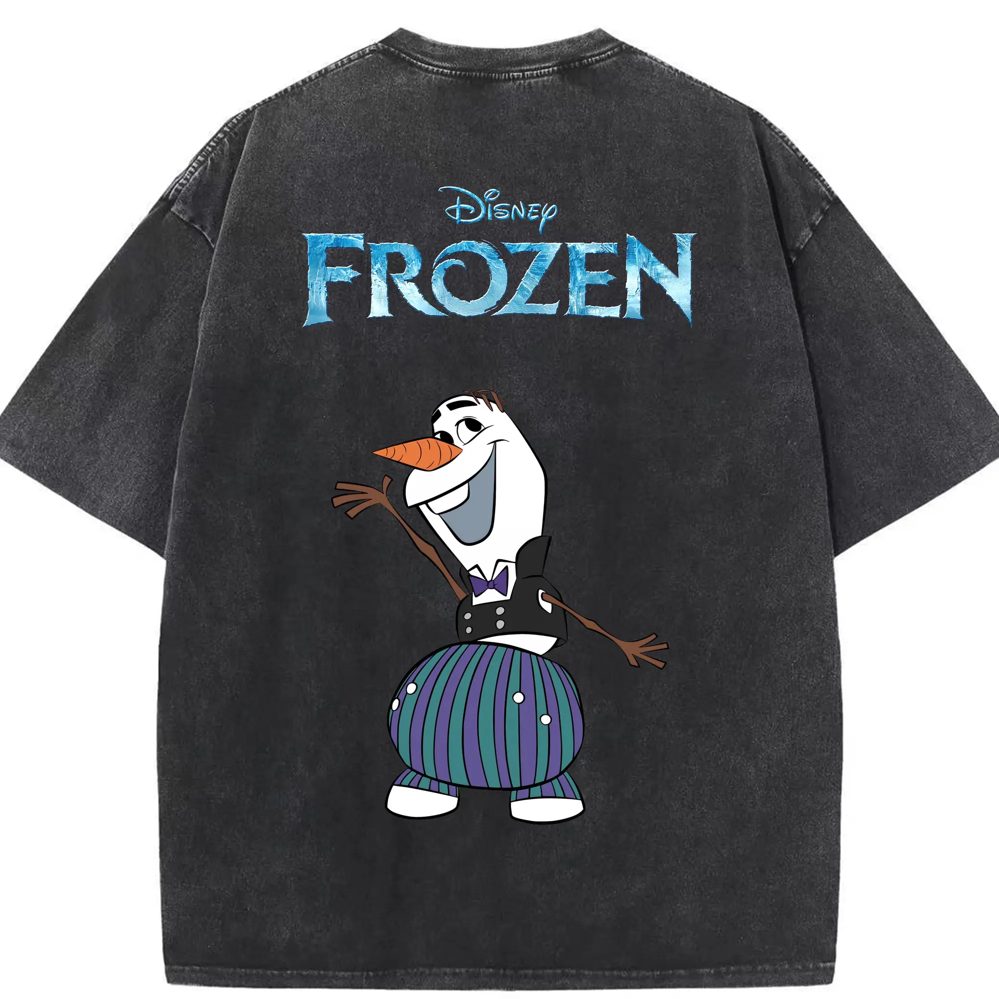 アナと雪の女王(Frozen) グッズ オラフ(Olaf) - 綿100％ ヴィンテージ風 半袖Tシャツ ・ 背面プリント ・ 柔らか肌触り ・ 通気性 快適 ・ スポーツ カジュアル 外出用