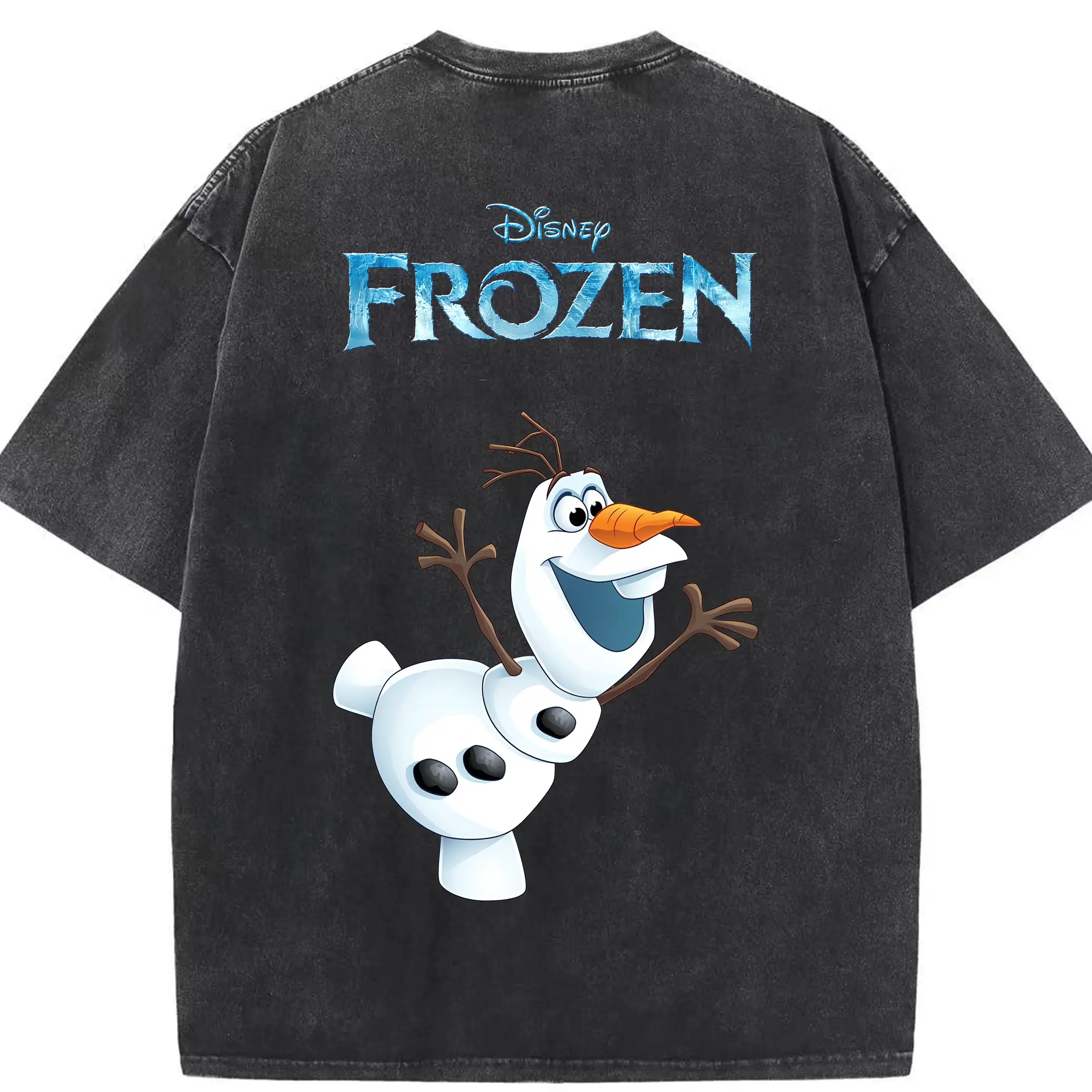 アナと雪の女王(Frozen) グッズ オラフ(Olaf) - 綿100％ ヴィンテージ風 半袖Tシャツ ・ 背面プリント ・ 柔らか肌触り ・ 通気性 快適 ・ スポーツ カジュアル 外出用