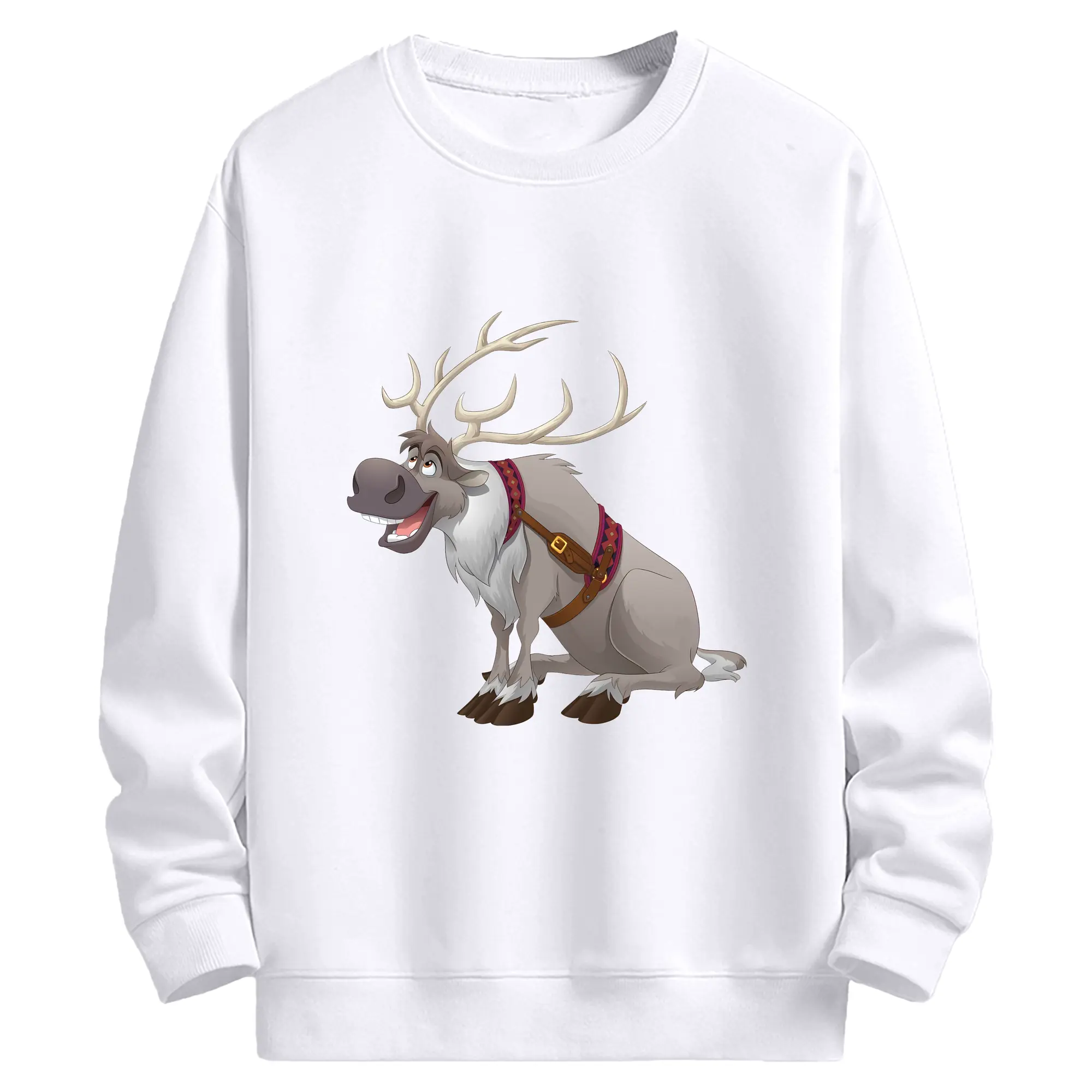 アナと雪の女王(Frozen) グッズ スヴェン(Sven) - 高品質 クルーネック スウェット ・ コットン59％ ポリエステル41％ ・ ユニセックス 長袖 トレーナー ・ カジュアル デイリー スポーツ 散歩用