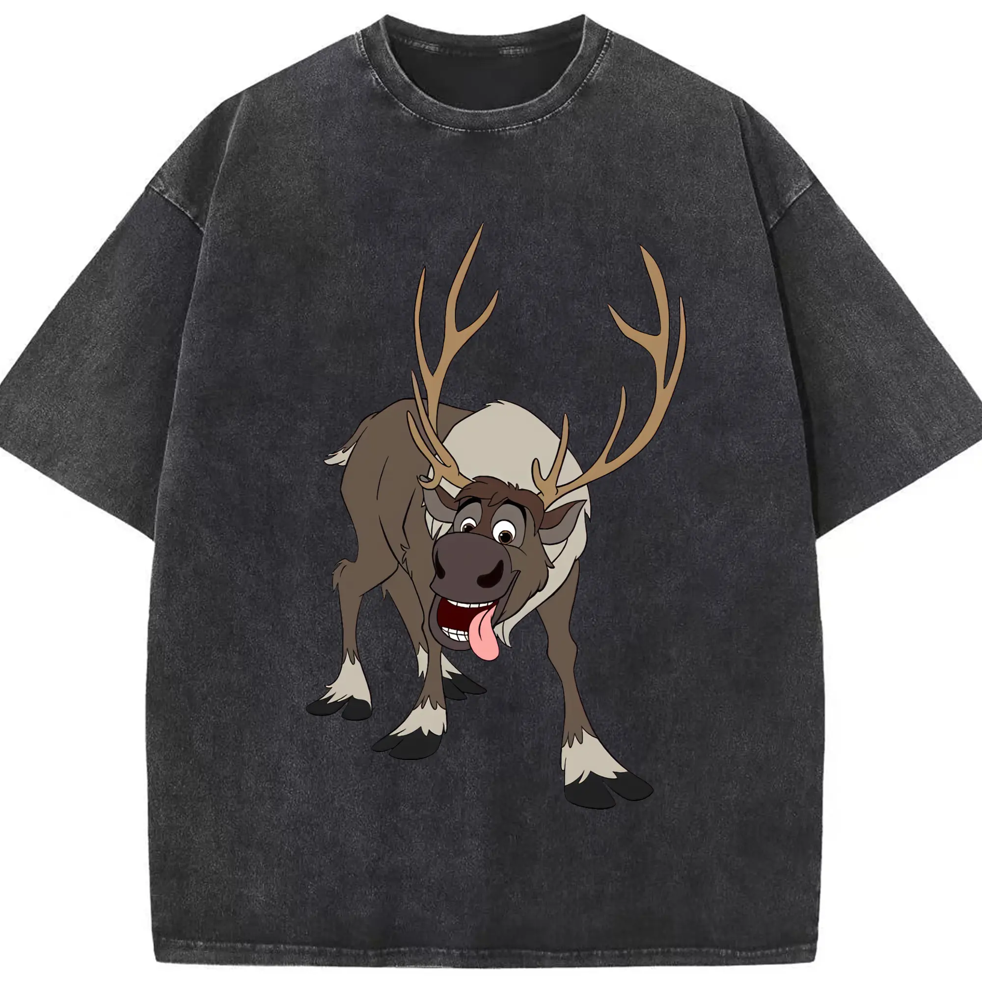 アナと雪の女王(Frozen) グッズ スヴェン(Sven) - 綿100％ ヴィンテージ風 半袖Tシャツ ・ フロントプリント ・ 柔らか肌触り ・ 通気性 快適 ・ スポーツ カジュアル 外出用