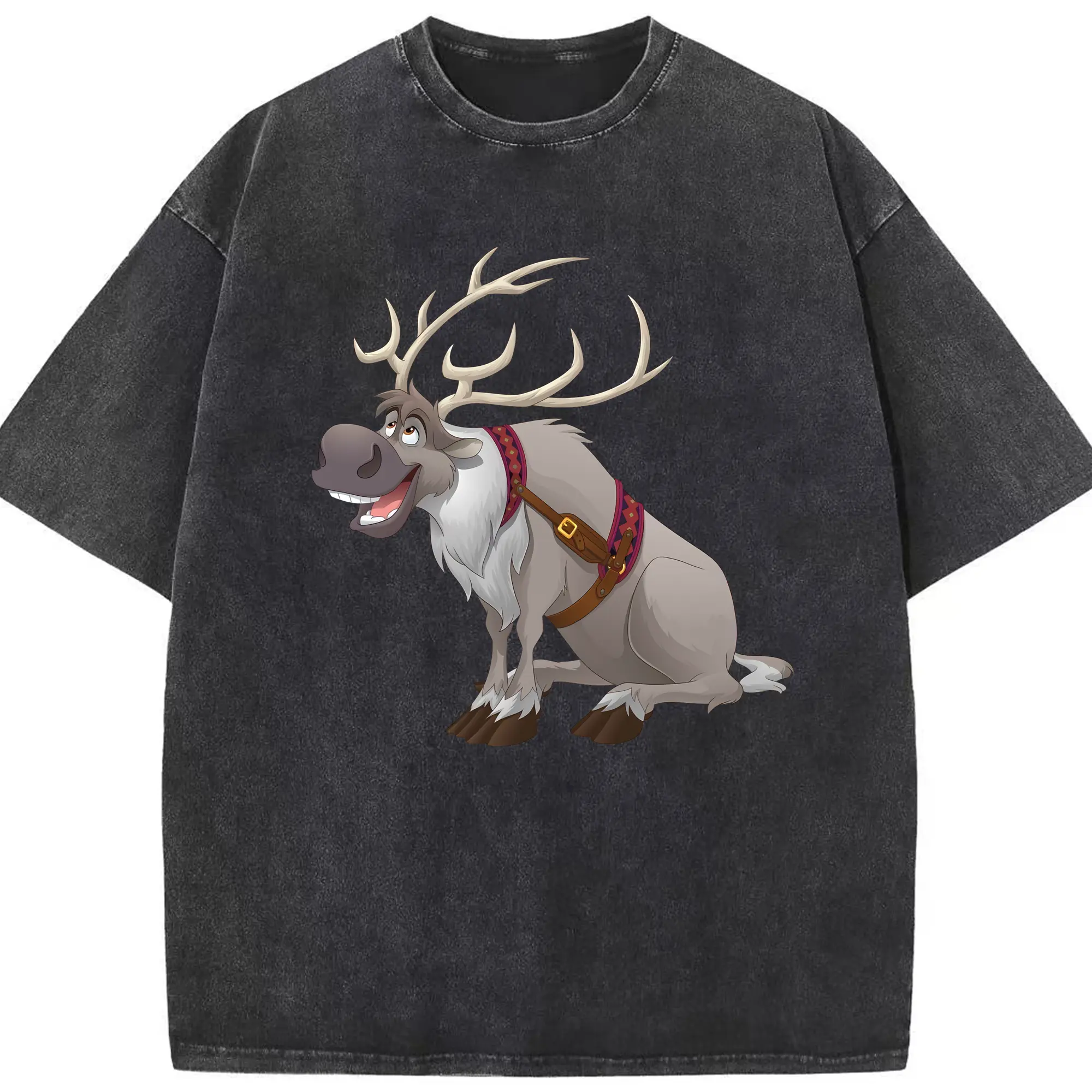 アナと雪の女王(Frozen) グッズ スヴェン(Sven) - 綿100％ ヴィンテージ風 半袖Tシャツ ・ フロントプリント ・ 柔らか肌触り ・ 通気性 快適 ・ スポーツ カジュアル 外出用