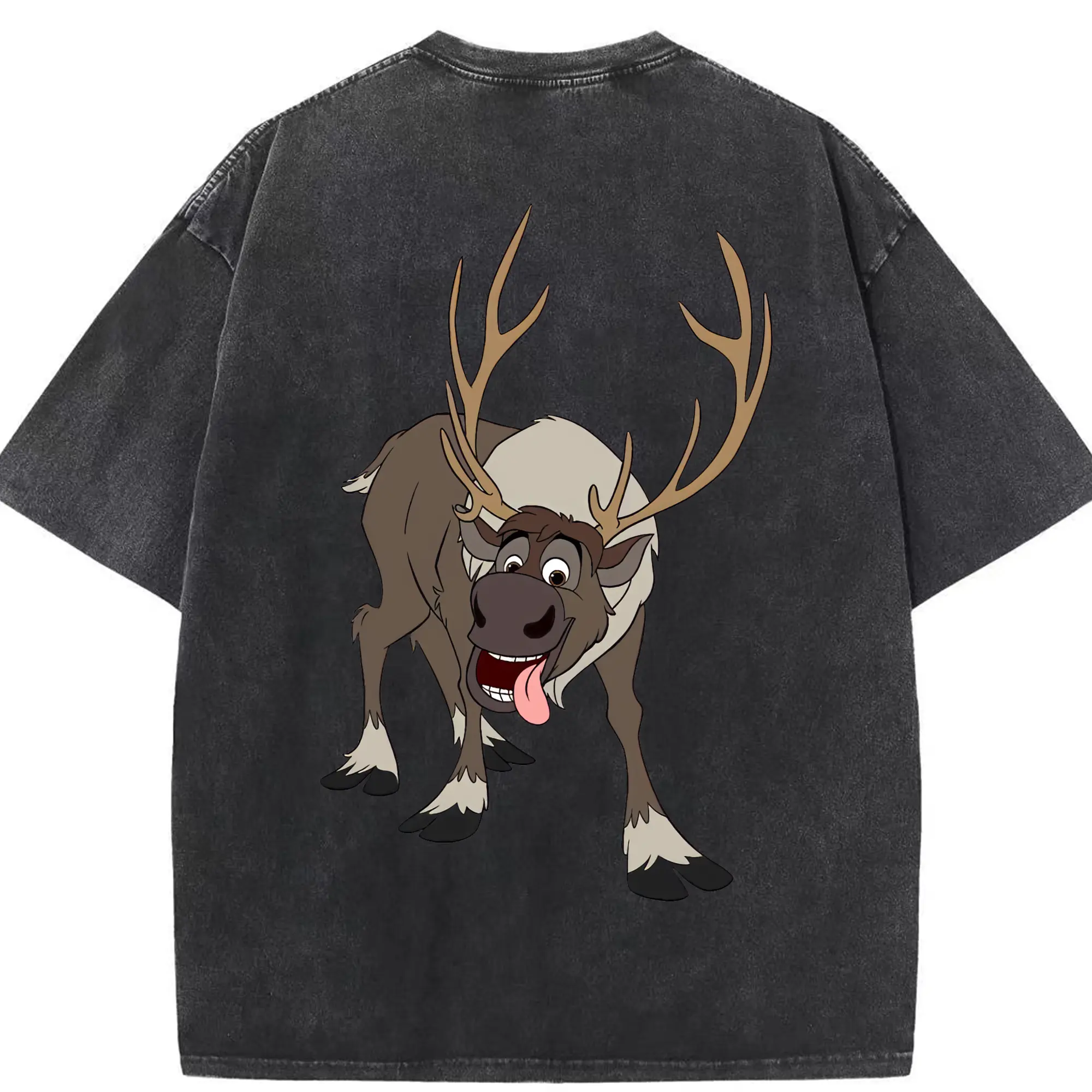 アナと雪の女王(Frozen) グッズ スヴェン(Sven) - 綿100％ ヴィンテージ風 半袖Tシャツ ・ 背面プリント ・ 柔らか肌触り ・ 通気性 快適 ・ スポーツ カジュアル 外出用