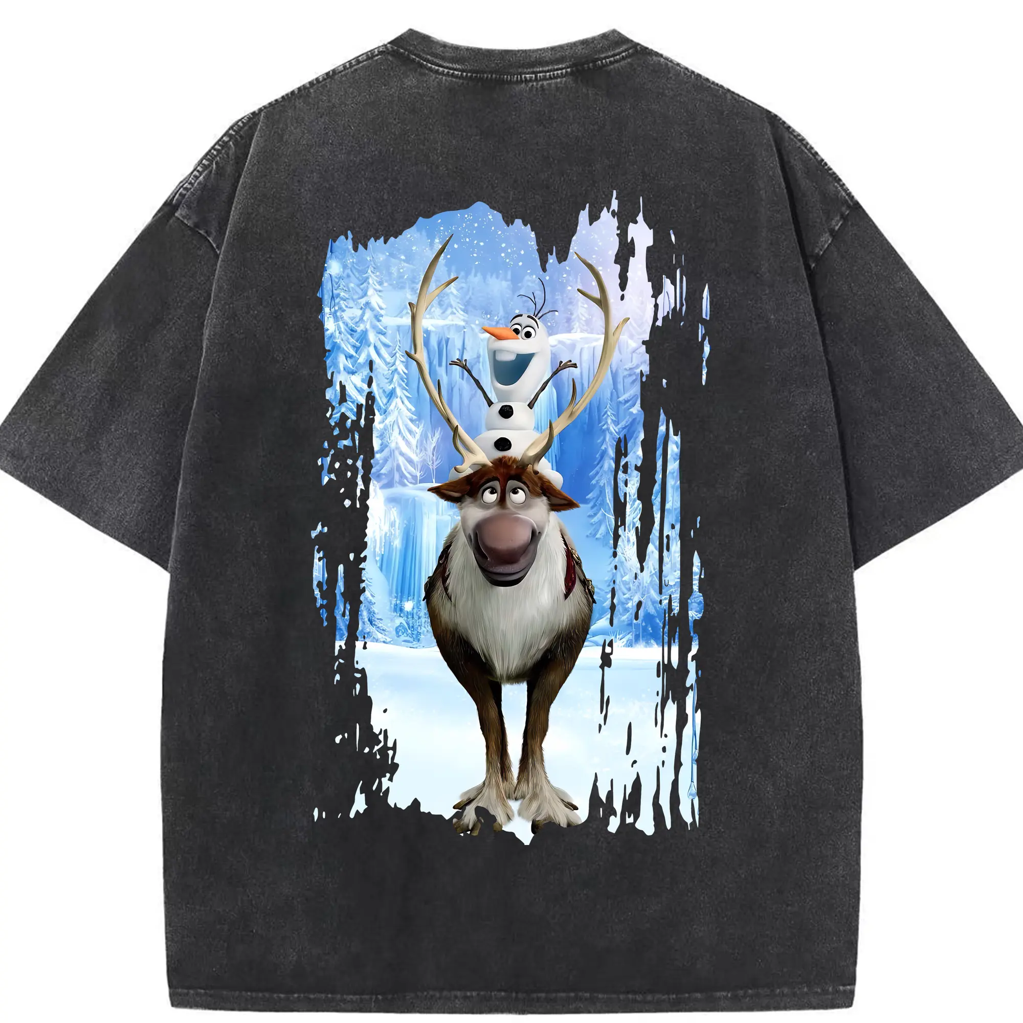 アナと雪の女王(Frozen) グッズ スヴェン(Sven) - 綿100％ ヴィンテージ風 半袖Tシャツ ・ 背面プリント ・ 柔らか肌触り ・ 通気性 快適 ・ スポーツ カジュアル 外出用