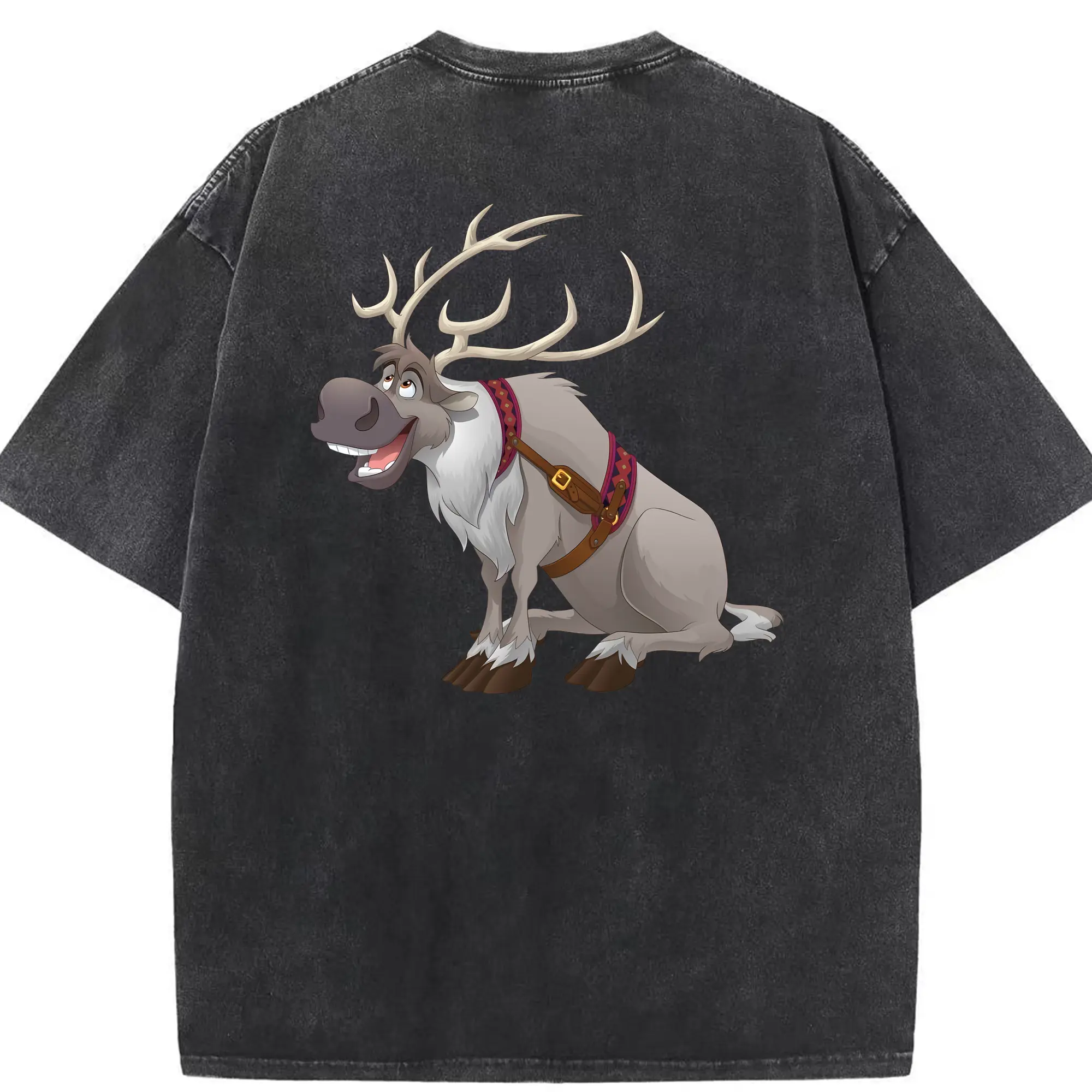 アナと雪の女王(Frozen) グッズ スヴェン(Sven) - 綿100％ ヴィンテージ風 半袖Tシャツ ・ 背面プリント ・ 柔らか肌触り ・ 通気性 快適 ・ スポーツ カジュアル 外出用