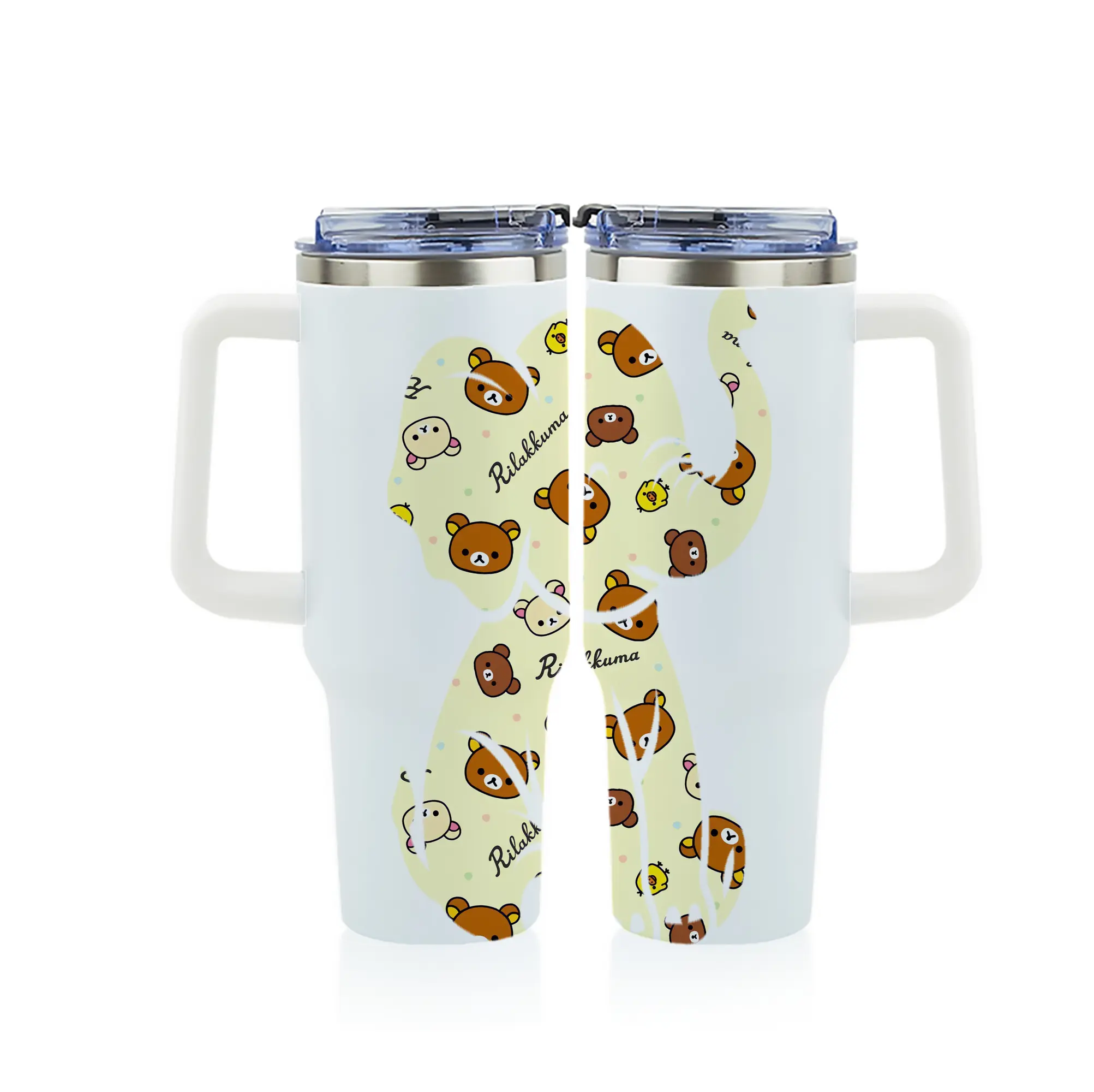 リラックマ (Rilakkuma) グッズ リラックマ (Rilakkuma) - 1200mL フルプリント車用タンブラー ・ 304ステンレス 内側 ・ 201ステンレス 外側 ・ 保温 保冷 ・ 通勤 ドライブ アウトドア用