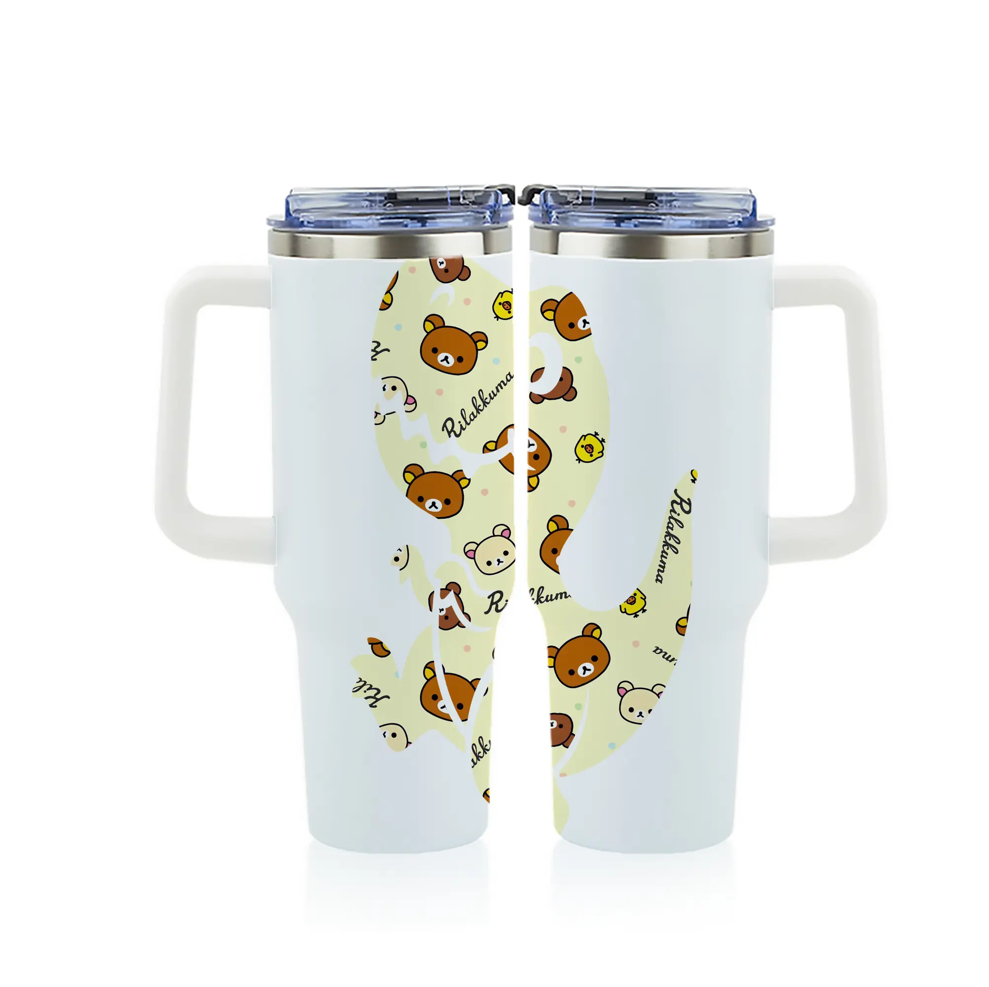 リラックマ (Rilakkuma) グッズ リラックマ (Rilakkuma) - 1200mL フルプリント車用タンブラー ・ 304ステンレス 内側 ・ 201ステンレス 外側 ・ 保温 保冷 ・ 通勤 ドライブ アウトドア用