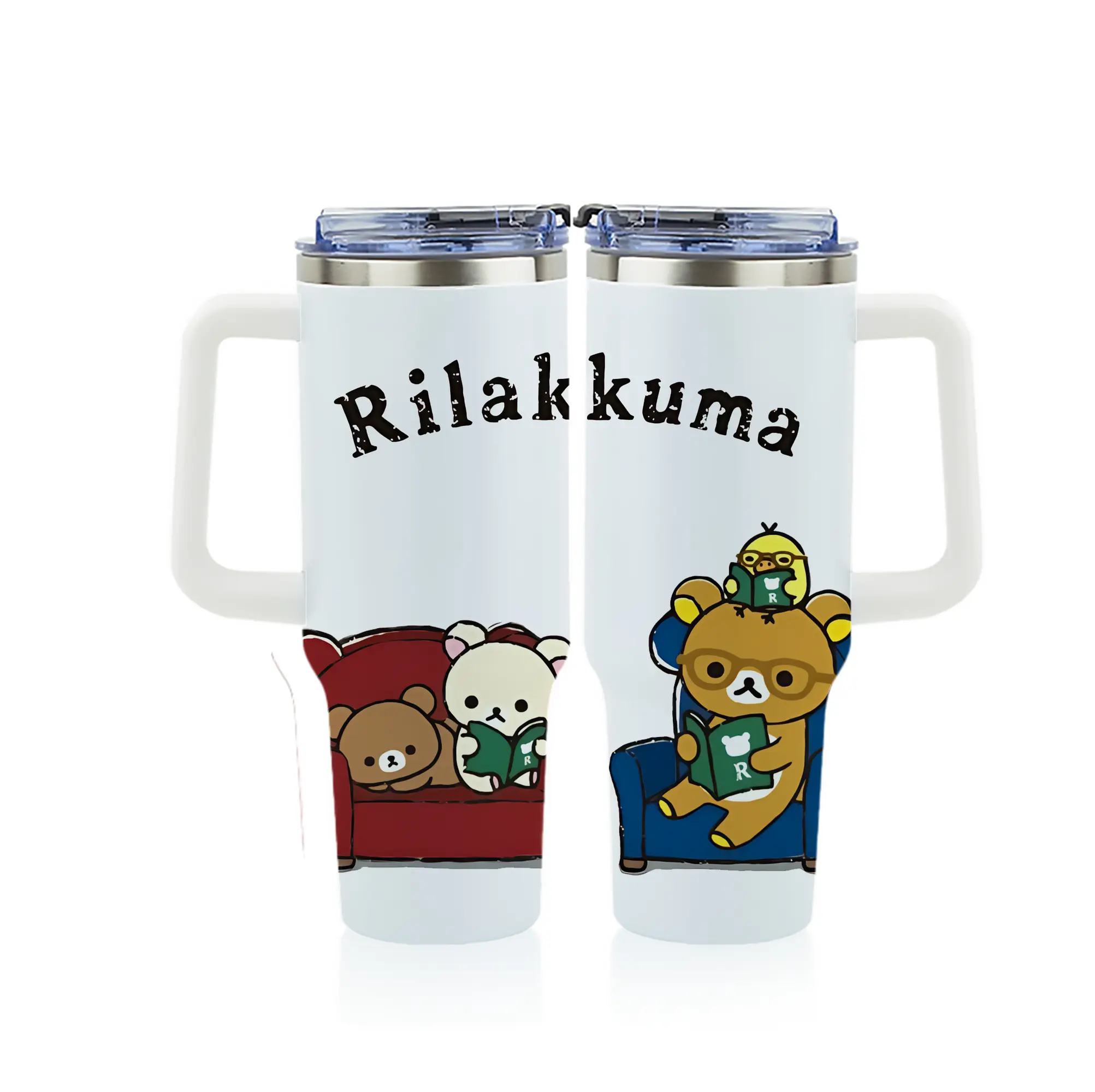 リラックマ (Rilakkuma) グッズ リラックマ (Rilakkuma) - 1200mL フルプリント車用タンブラー ・ 304ステンレス 内側 ・ 201ステンレス 外側 ・ 保温 保冷 ・ 通勤 ドライブ アウトドア用