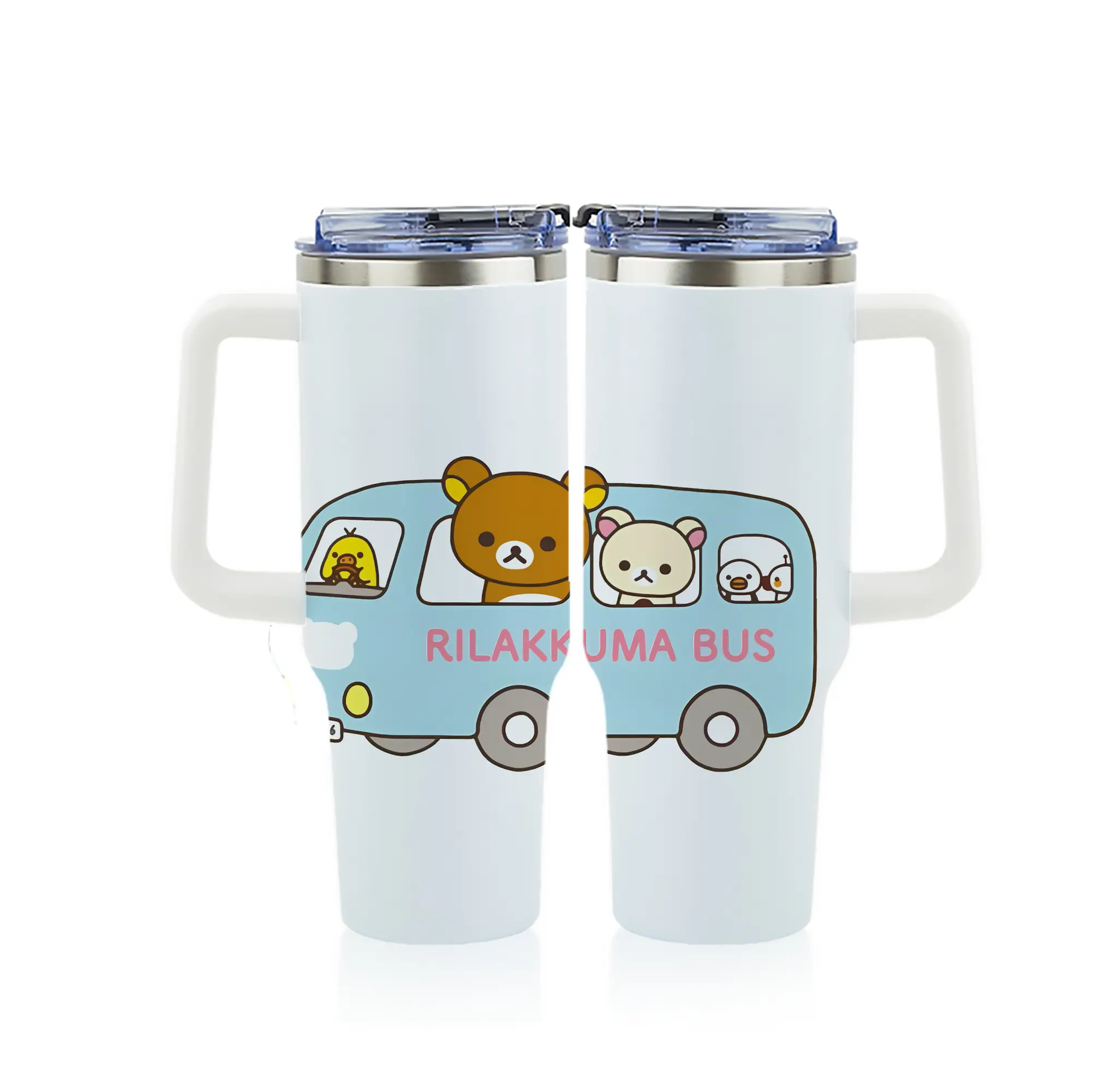 リラックマ (Rilakkuma) グッズ リラックマ (Rilakkuma) - 1200mL フルプリント車用タンブラー ・ 304ステンレス 内側 ・ 201ステンレス 外側 ・ 保温 保冷 ・ 通勤 ドライブ アウトドア用