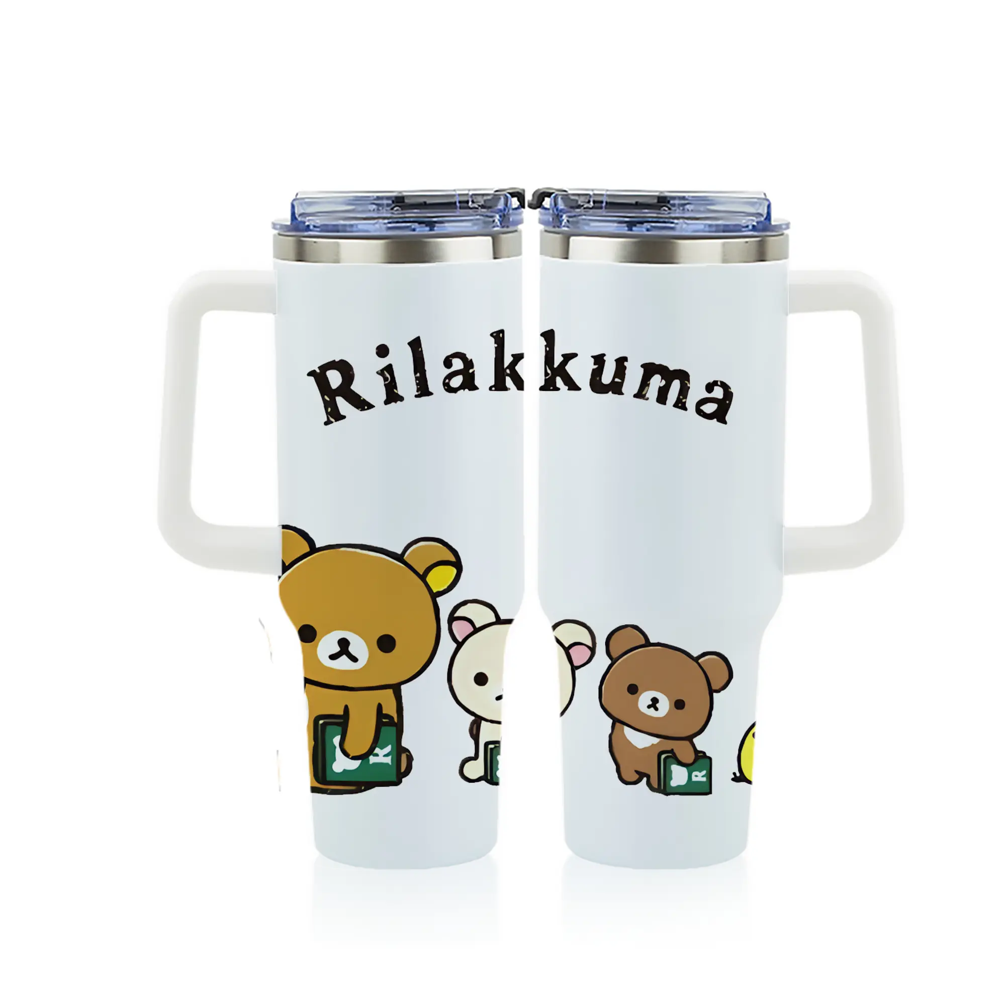 リラックマ (Rilakkuma) グッズ リラックマ (Rilakkuma) - 1200mL フルプリント車用タンブラー ・ 304ステンレス 内側 ・ 201ステンレス 外側 ・ 保温 保冷 ・ 通勤 ドライブ アウトドア用