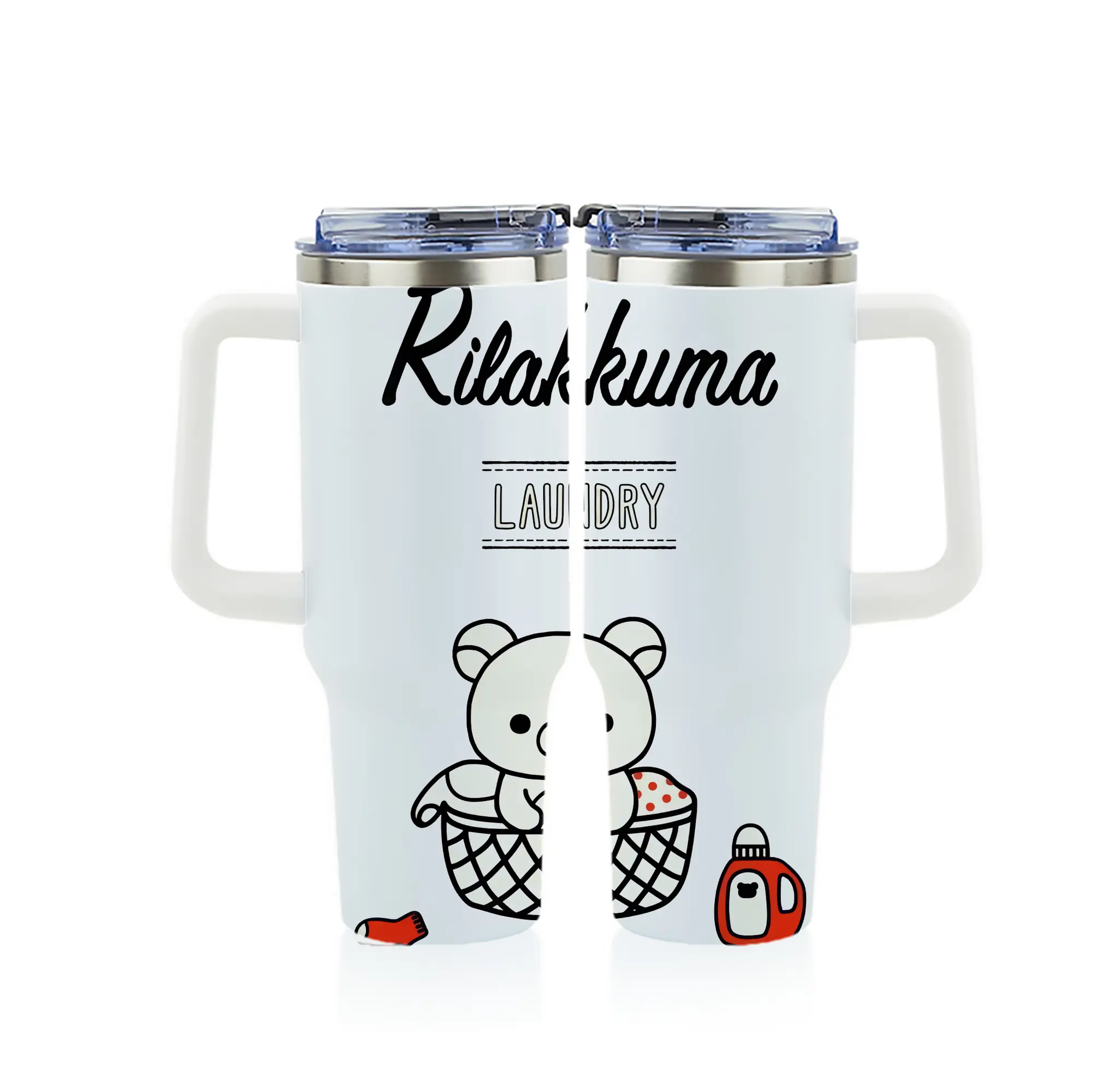 リラックマ (Rilakkuma) グッズ リラックマ (Rilakkuma) - 1200mL フルプリント車用タンブラー ・ 304ステンレス 内側 ・ 201ステンレス 外側 ・ 保温 保冷 ・ 通勤 ドライブ アウトドア用