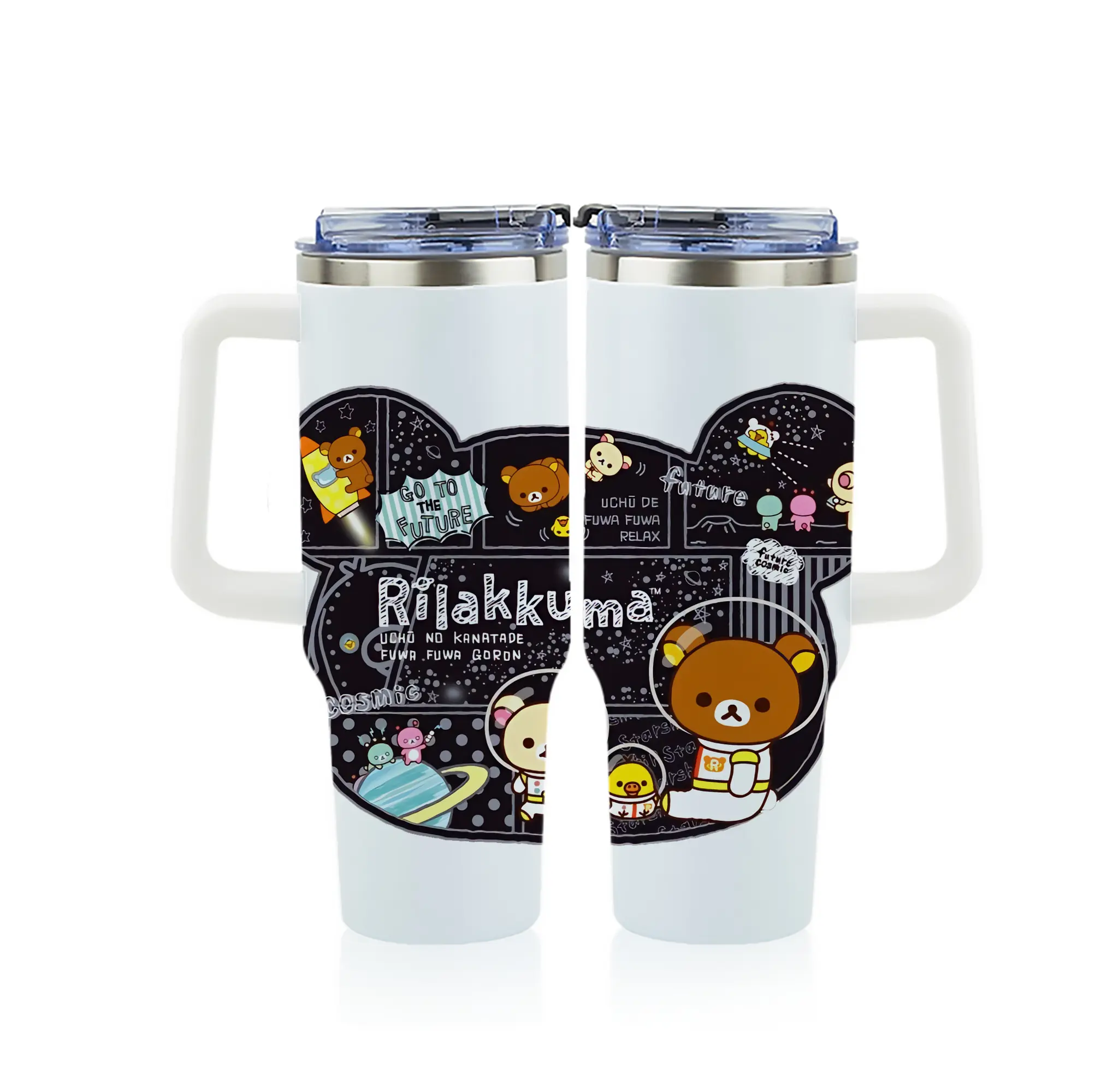 リラックマ (Rilakkuma) グッズ リラックマ (Rilakkuma) - 1200mL フルプリント車用タンブラー ・ 304ステンレス 内側 ・ 201ステンレス 外側 ・ 保温 保冷 ・ 通勤 ドライブ アウトドア用