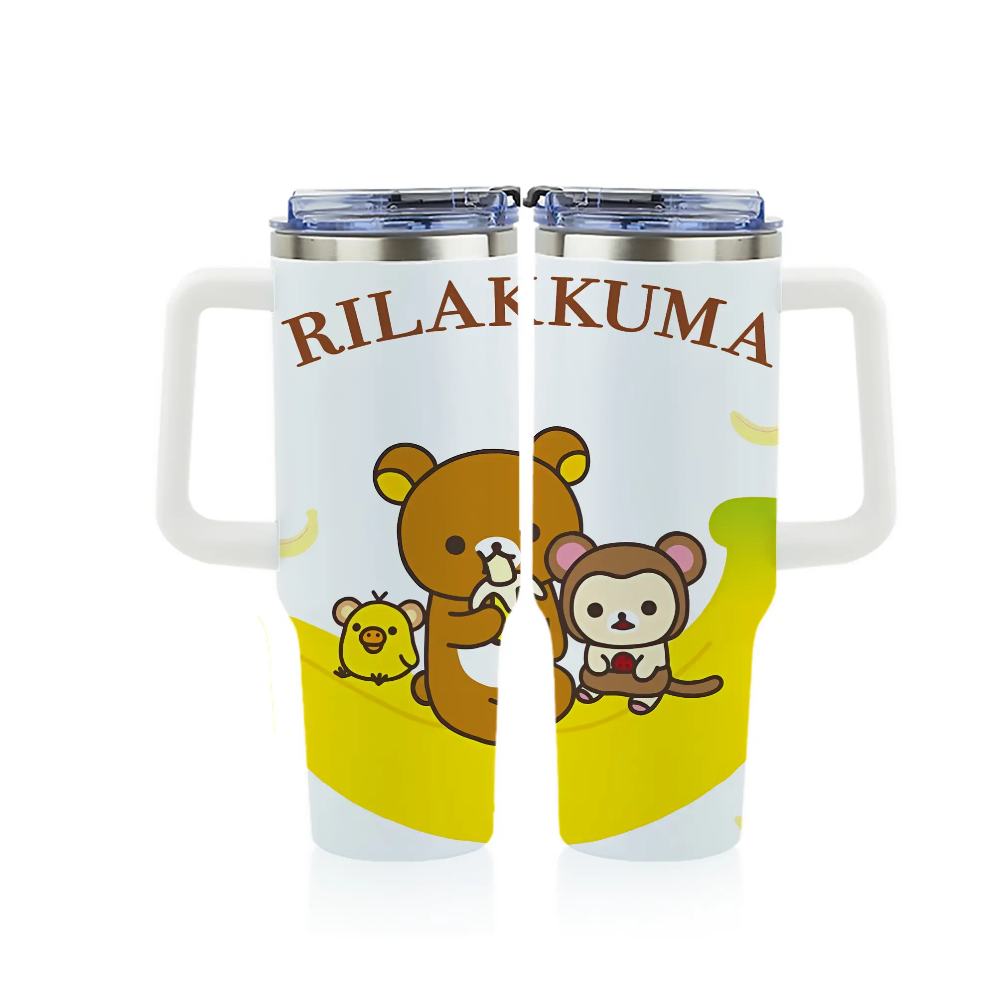 リラックマ (Rilakkuma) グッズ リラックマ (Rilakkuma) - 1200mL フルプリント車用タンブラー ・ 304ステンレス 内側 ・ 201ステンレス 外側 ・ 保温 保冷 ・ 通勤 ドライブ アウトドア用