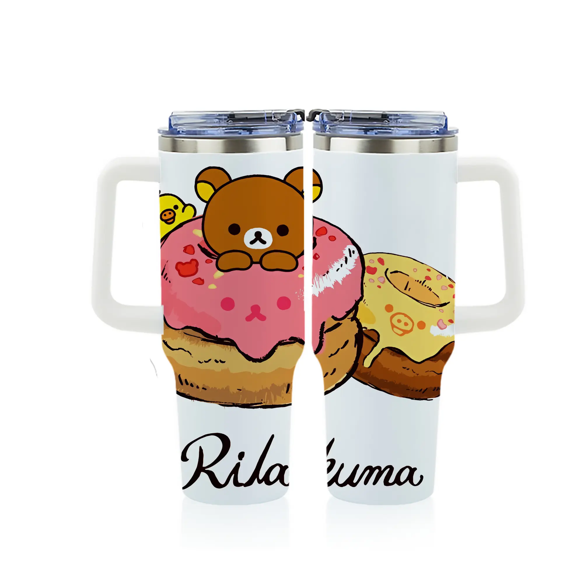 リラックマ (Rilakkuma) グッズ リラックマ (Rilakkuma) - 1200mL フルプリント車用タンブラー ・ 304ステンレス 内側 ・ 201ステンレス 外側 ・ 保温 保冷 ・ 通勤 ドライブ アウトドア用