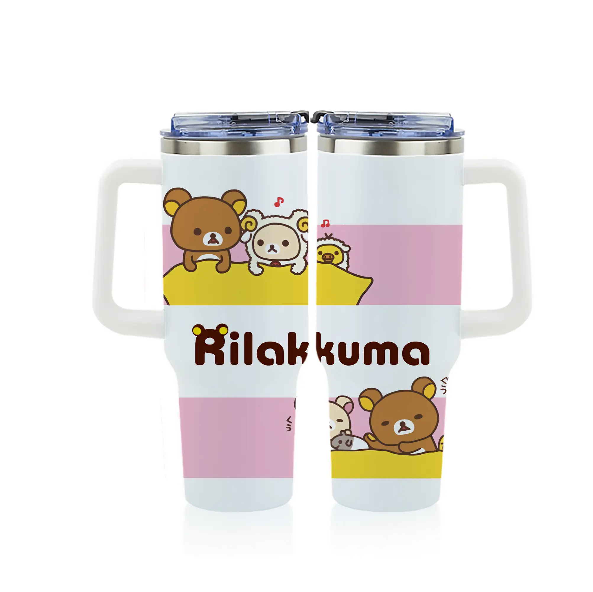リラックマ (Rilakkuma) グッズ リラックマ (Rilakkuma) - 1200mL フルプリント車用タンブラー ・ 304ステンレス 内側 ・ 201ステンレス 外側 ・ 保温 保冷 ・ 通勤 ドライブ アウトドア用