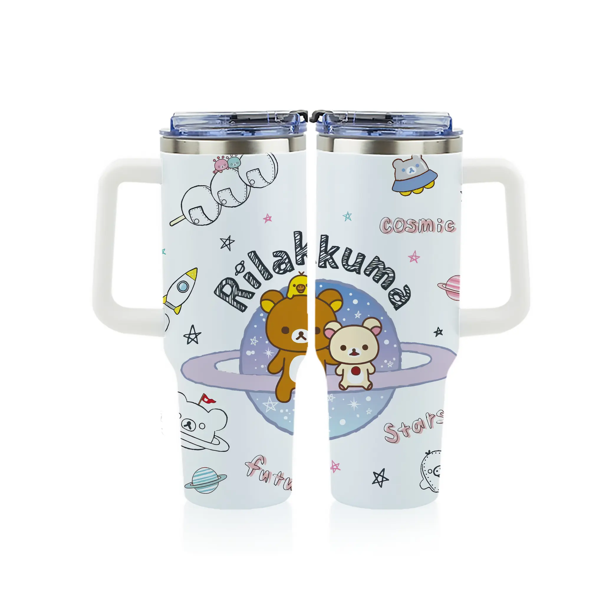 リラックマ (Rilakkuma) グッズ リラックマ (Rilakkuma) - 1200mL フルプリント車用タンブラー ・ 304ステンレス 内側 ・ 201ステンレス 外側 ・ 保温 保冷 ・ 通勤 ドライブ アウトドア用