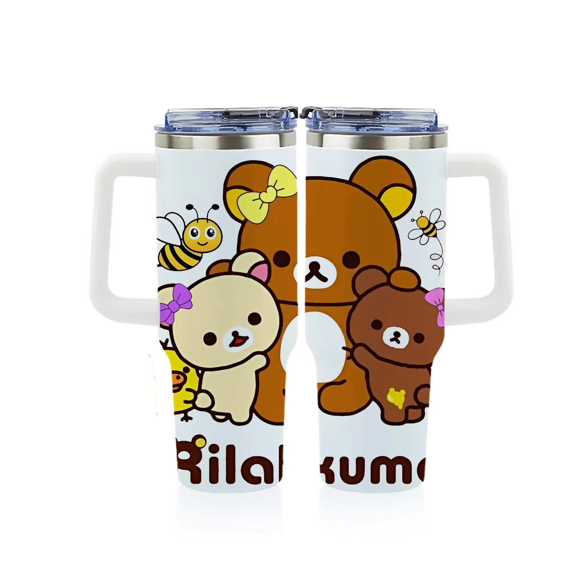 リラックマ (Rilakkuma) グッズ リラックマ (Rilakkuma) - 1200mL フルプリント車用タンブラー ・ 304ステンレス 内側 ・ 201ステンレス 外側 ・ 保温 保冷 ・ 通勤 ドライブ アウトドア用