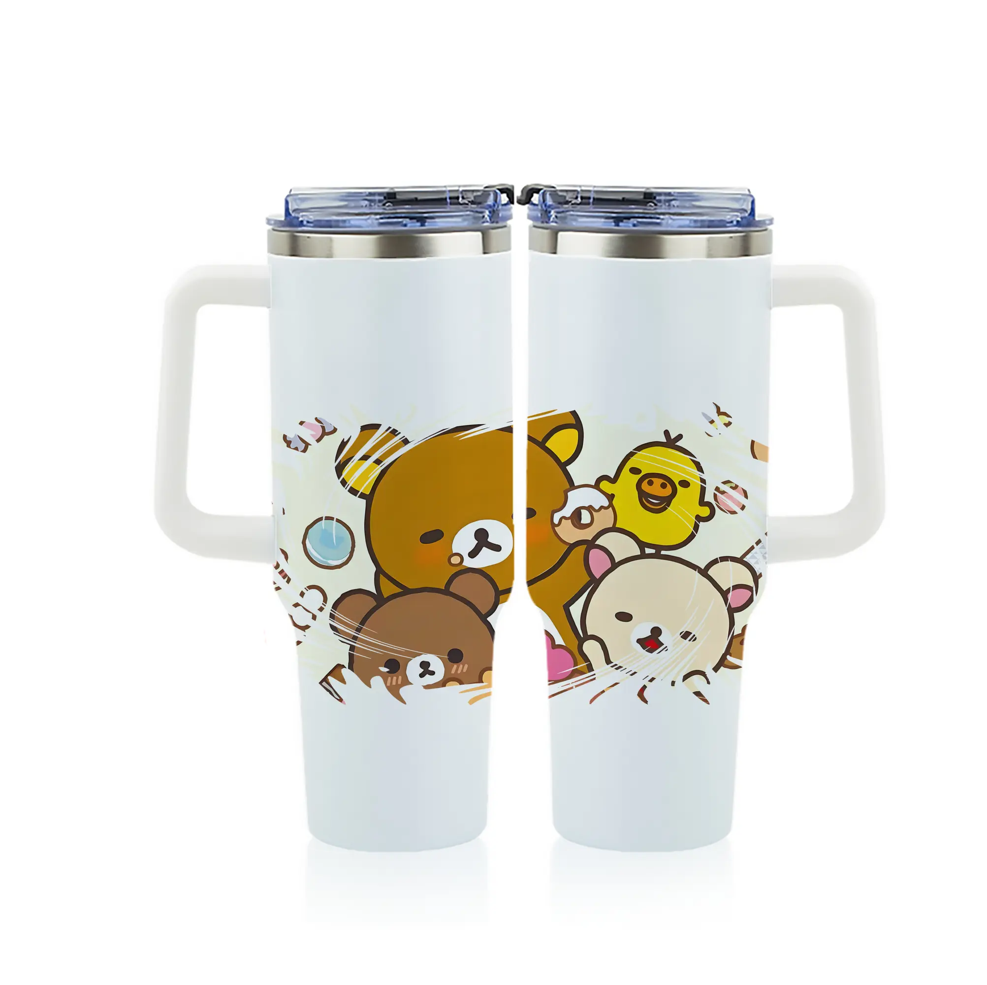 リラックマ (Rilakkuma) グッズ リラックマ (Rilakkuma) - 1200mL フルプリント車用タンブラー ・ 304ステンレス 内側 ・ 201ステンレス 外側 ・ 保温 保冷 ・ 通勤 ドライブ アウトドア用