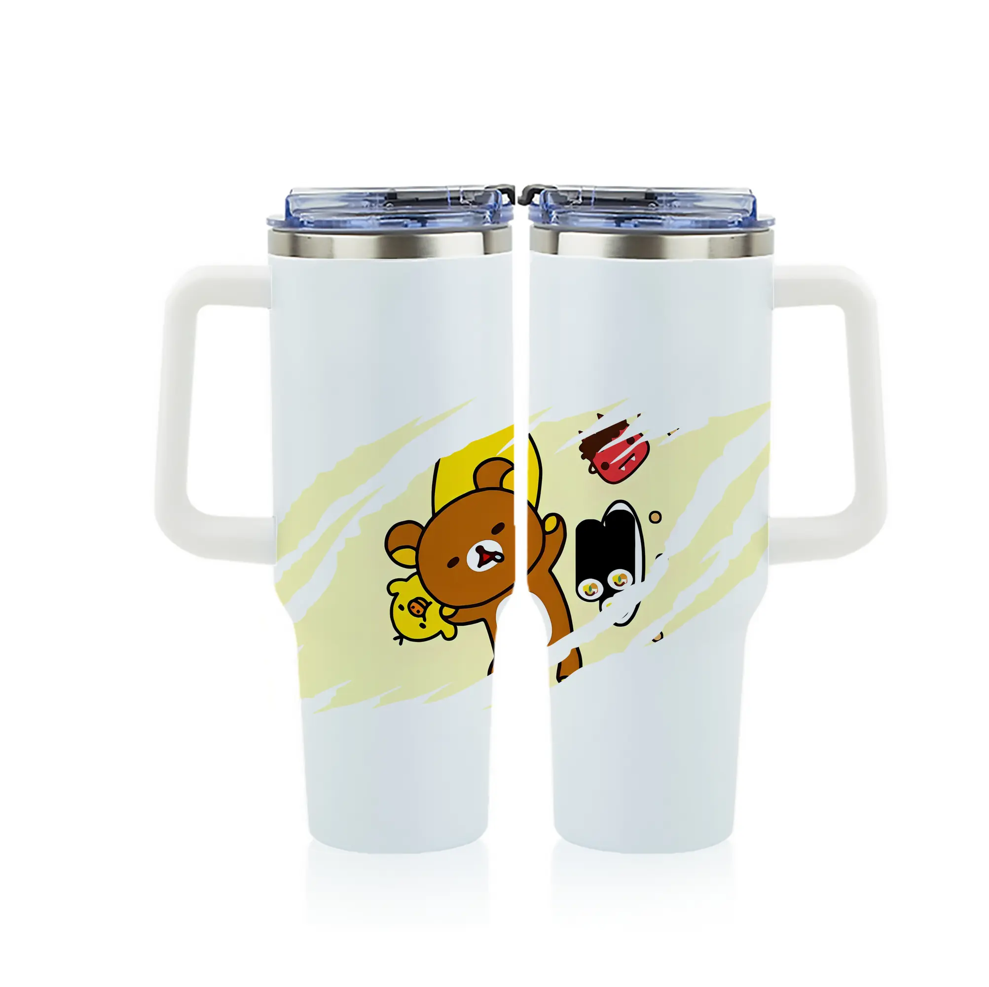 リラックマ (Rilakkuma) グッズ リラックマ (Rilakkuma) - 1200mL フルプリント車用タンブラー ・ 304ステンレス 内側 ・ 201ステンレス 外側 ・ 保温 保冷 ・ 通勤 ドライブ アウトドア用