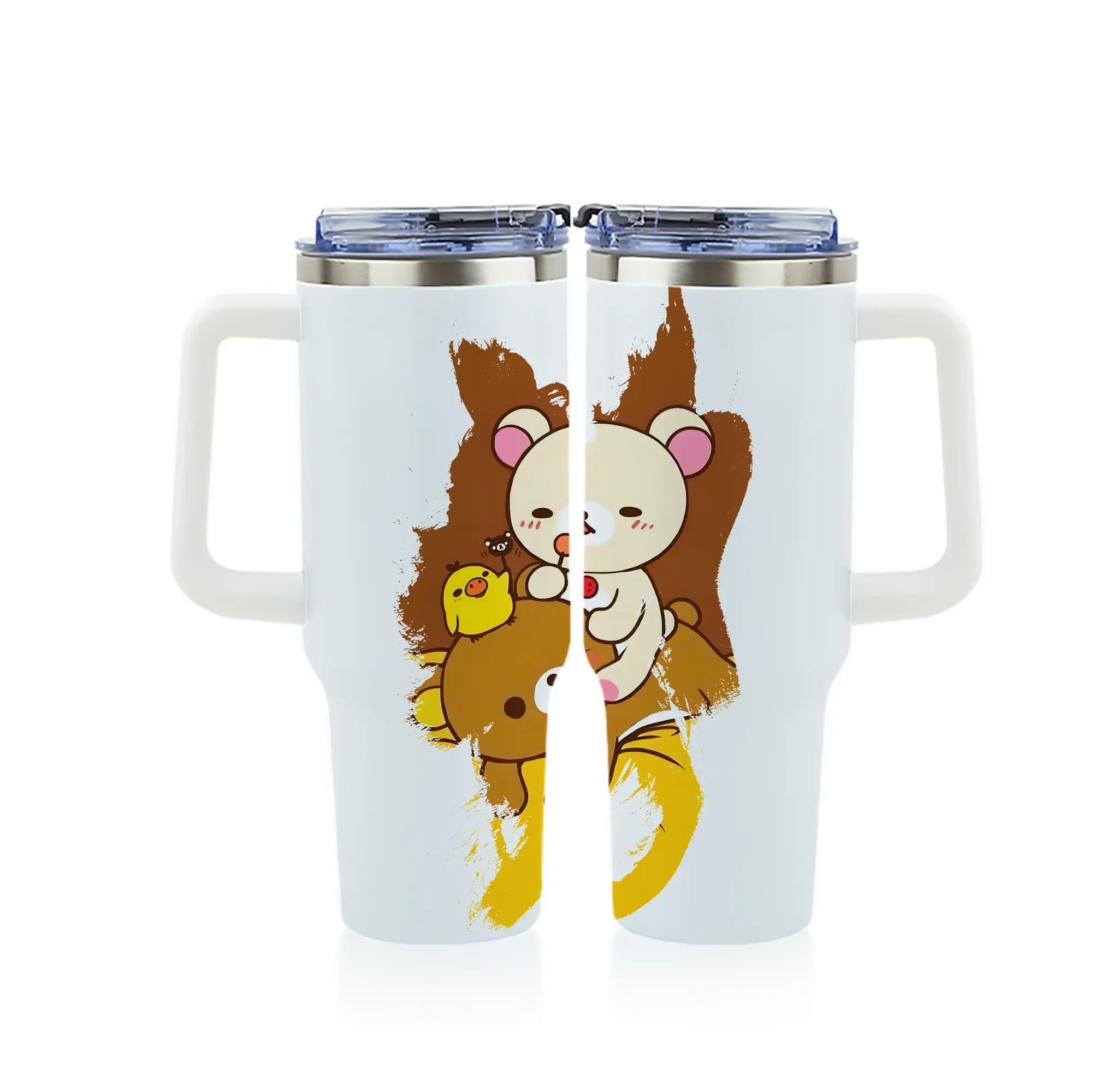 リラックマ (Rilakkuma) グッズ リラックマ (Rilakkuma) - 1200mL フルプリント車用タンブラー ・ 304ステンレス 内側 ・ 201ステンレス 外側 ・ 保温 保冷 ・ 通勤 ドライブ アウトドア用