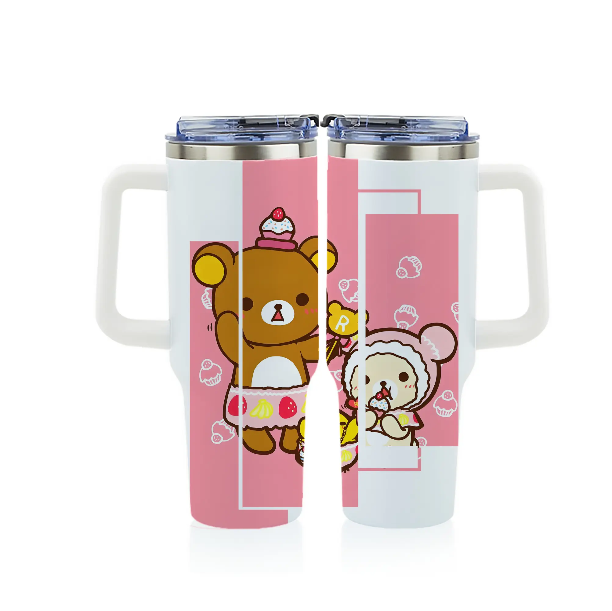 リラックマ (Rilakkuma) グッズ リラックマ (Rilakkuma) - 1200mL フルプリント車用タンブラー ・ 304ステンレス 内側 ・ 201ステンレス 外側 ・ 保温 保冷 ・ 通勤 ドライブ アウトドア用