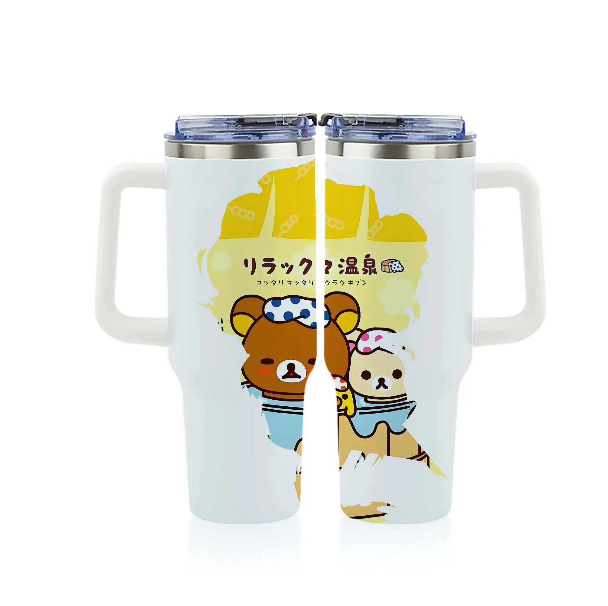 リラックマ (Rilakkuma) グッズ リラックマ (Rilakkuma) - 1200mL フルプリント車用タンブラー ・ 304ステンレス 内側 ・ 201ステンレス 外側 ・ 保温 保冷 ・ 通勤 ドライブ アウトドア用