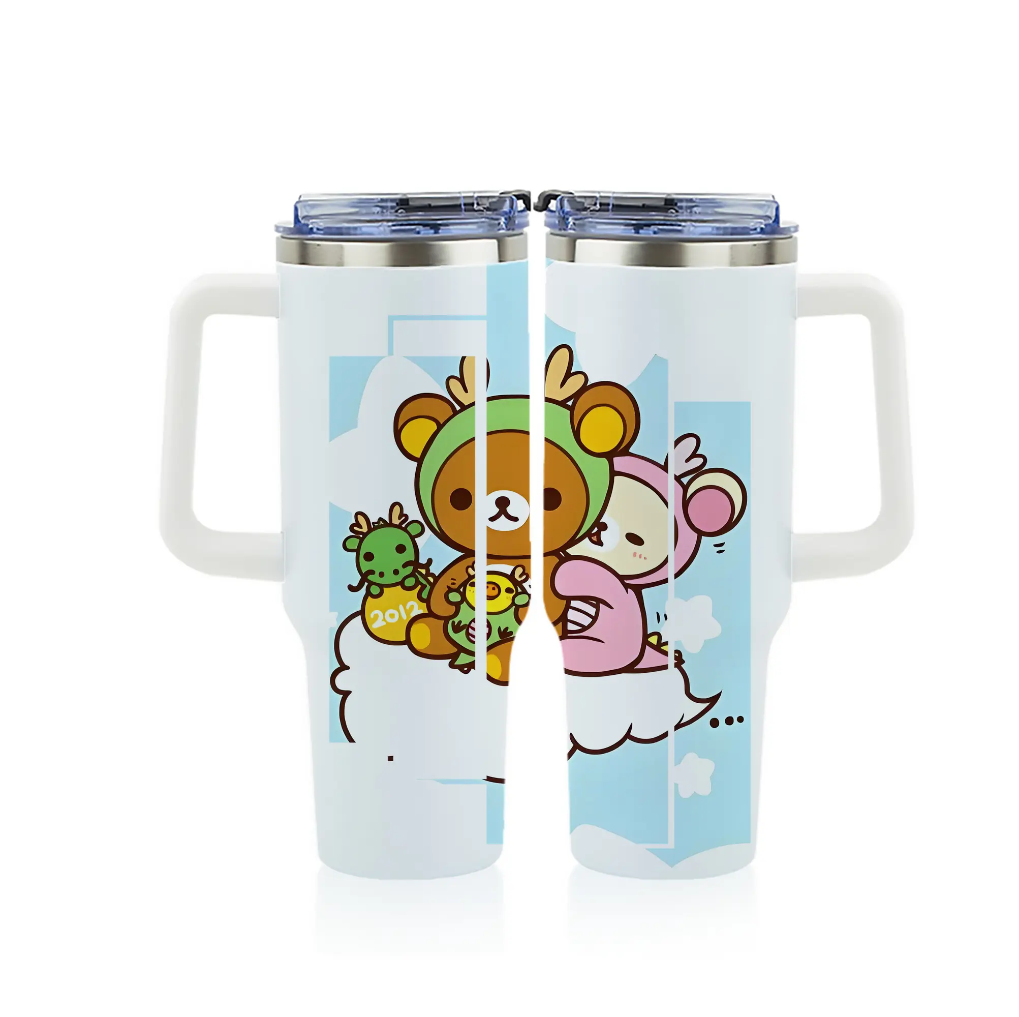 リラックマ (Rilakkuma) グッズ リラックマ (Rilakkuma) - 1200mL フルプリント車用タンブラー ・ 304ステンレス 内側 ・ 201ステンレス 外側 ・ 保温 保冷 ・ 通勤 ドライブ アウトドア用