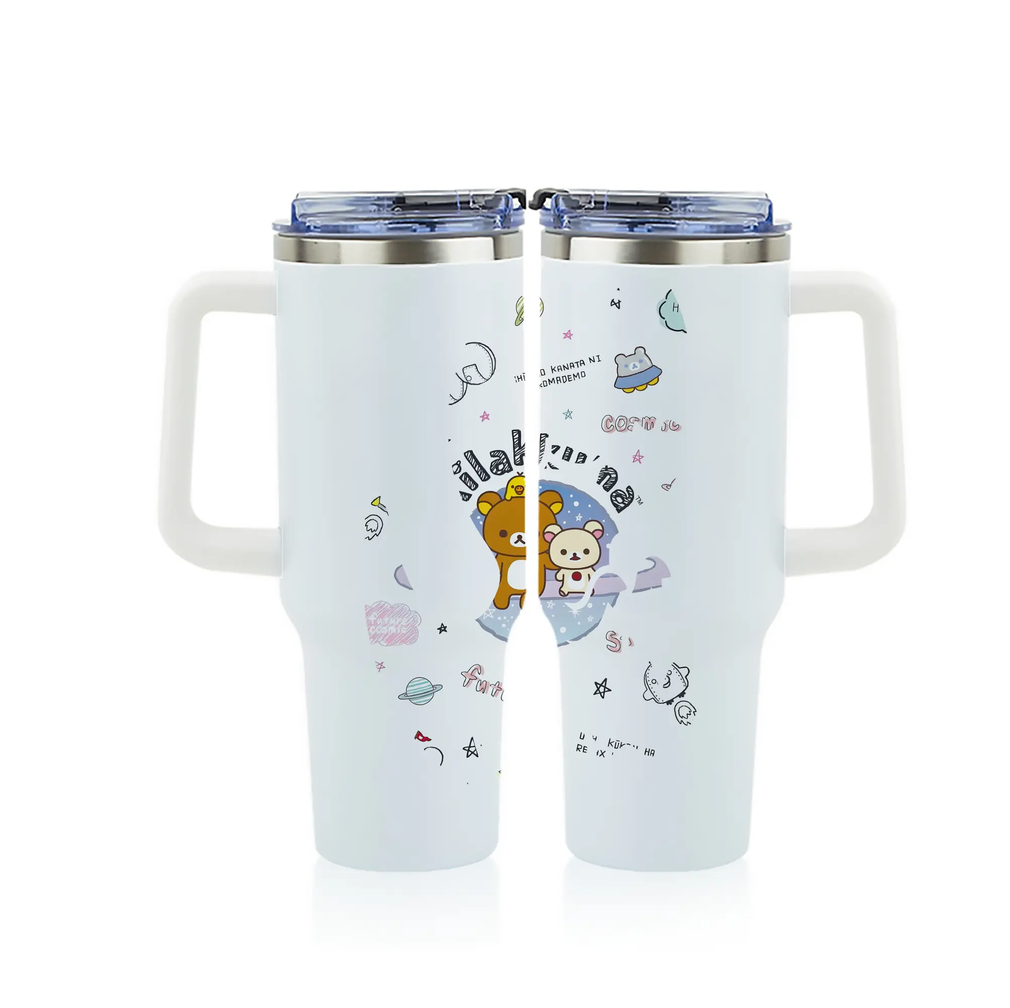 リラックマ (Rilakkuma) グッズ リラックマ (Rilakkuma) - 1200mL フルプリント車用タンブラー ・ 304ステンレス 内側 ・ 201ステンレス 外側 ・ 保温 保冷 ・ 通勤 ドライブ アウトドア用