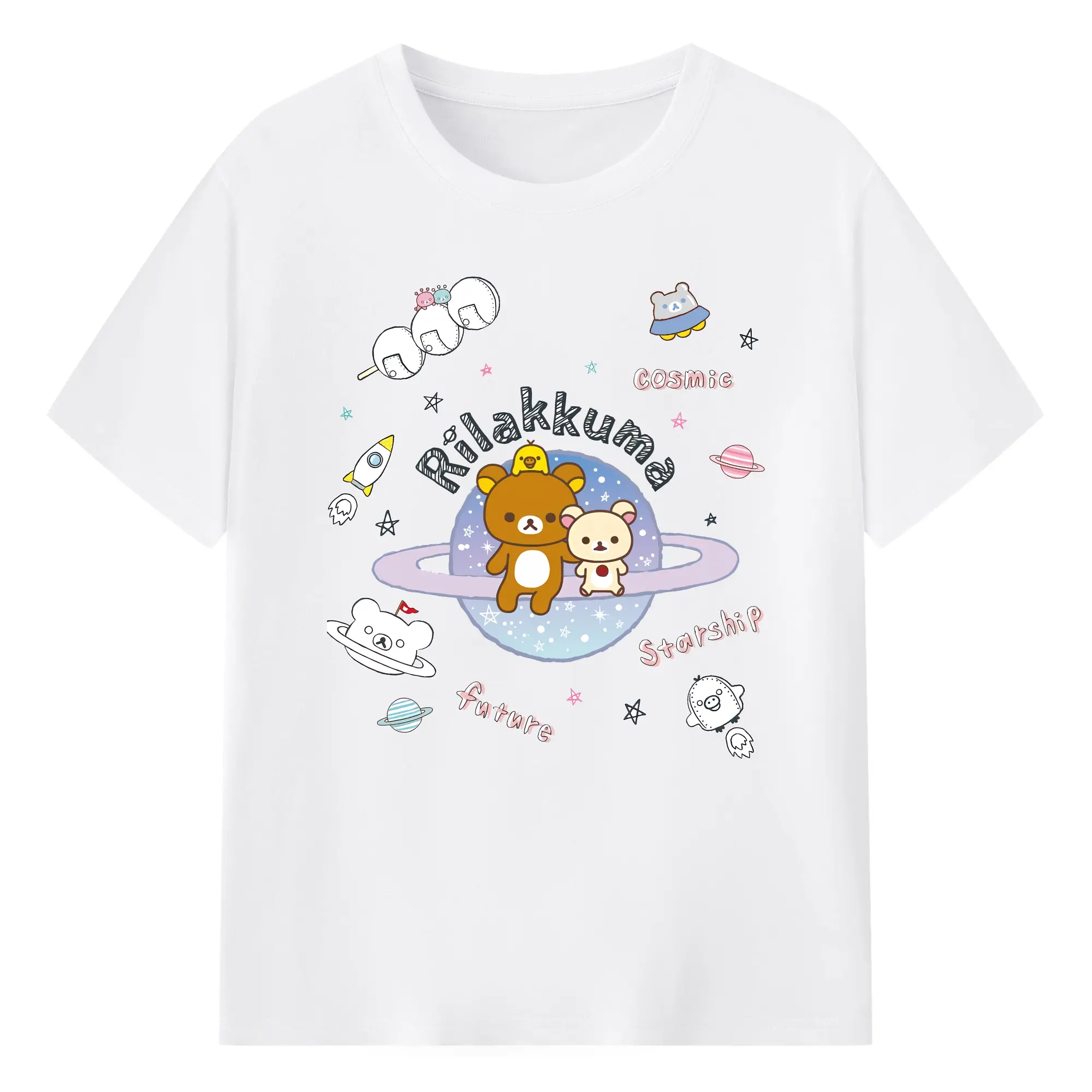 リラックマ (Rilakkuma) グッズ リラックマ (Rilakkuma) - 綿100％ 半袖Tシャツ ・ フロントプリント ・ 快適 通気性 ・ 日常使い 散歩 スポーツ用