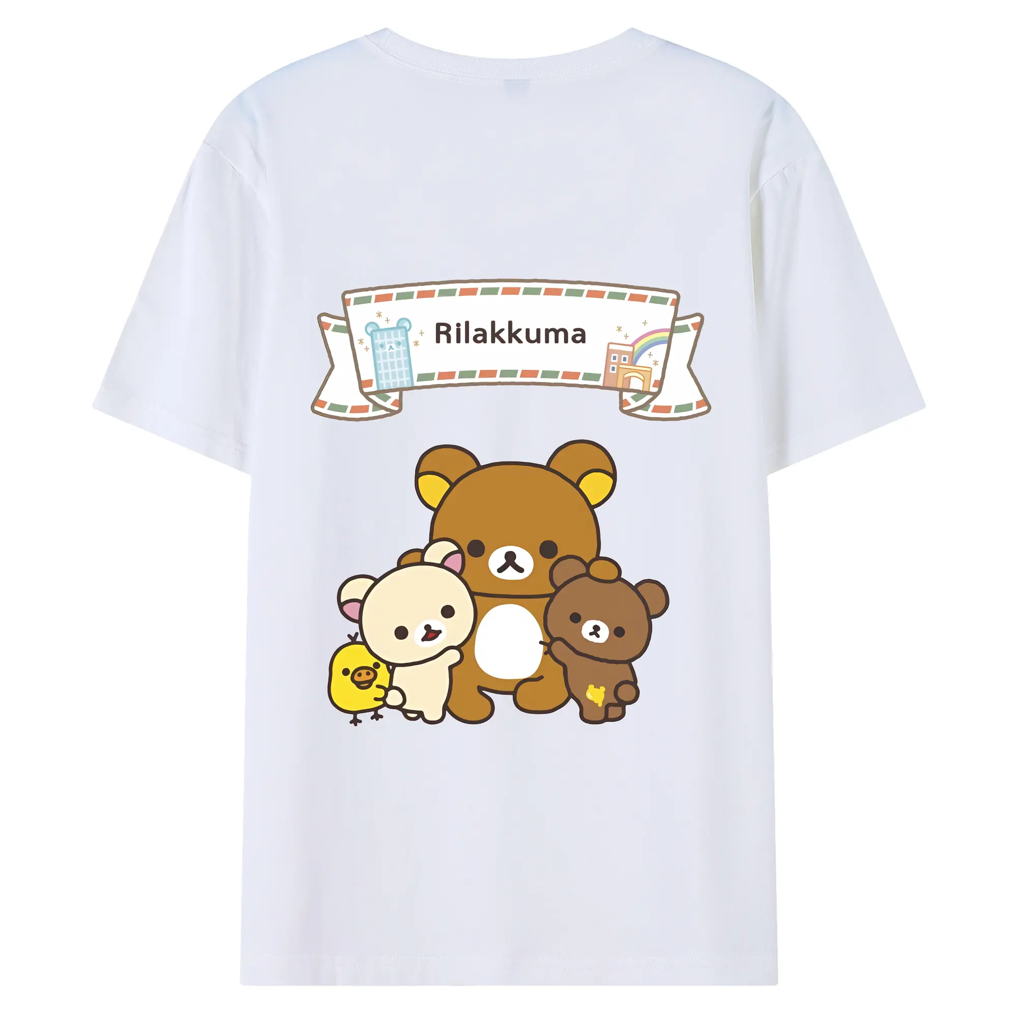 リラックマ (Rilakkuma) グッズ リラックマ (Rilakkuma) - 綿100％ 半袖Tシャツ ・ バックプリント ・ 快適 通気性 ・ 日常使い 散歩 スポーツ用