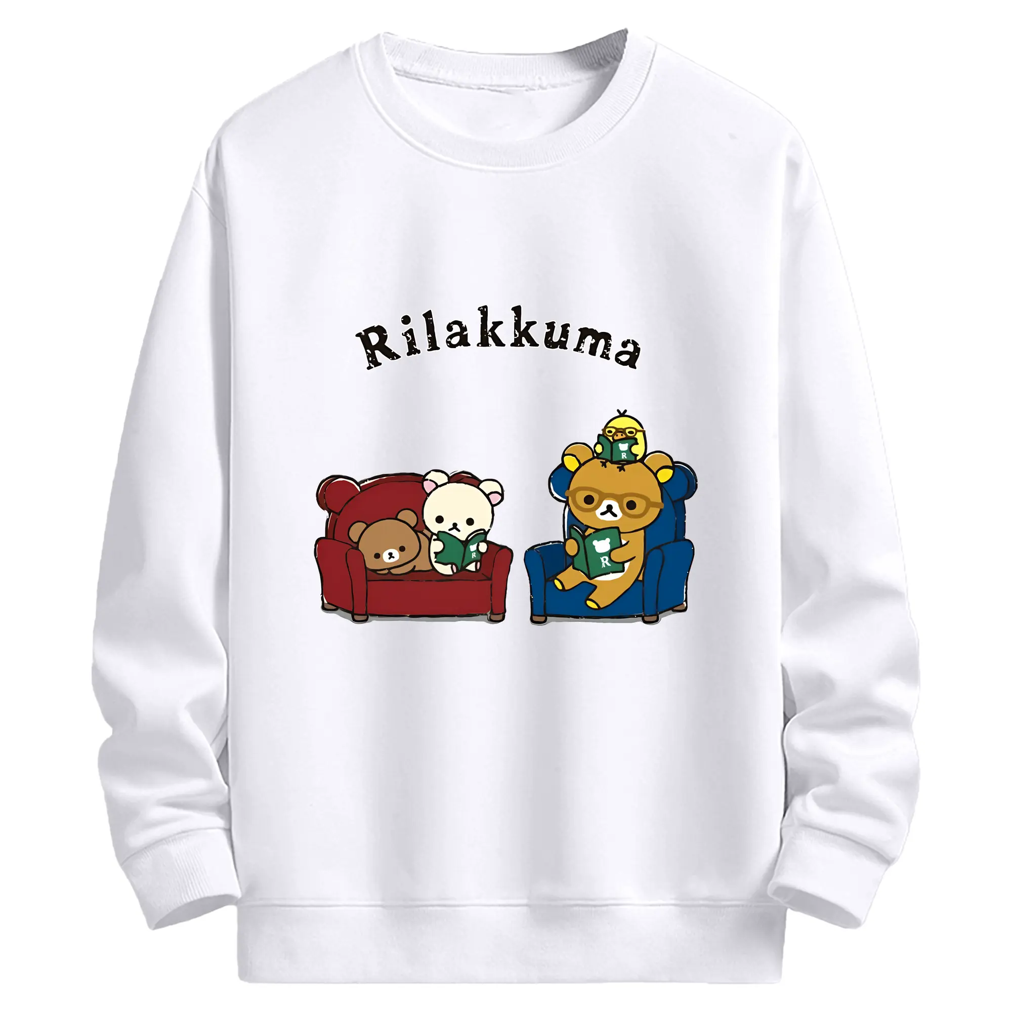 リラックマ (Rilakkuma) グッズ リラックマ (Rilakkuma) - 高品質 クルーネック スウェット ・ コットン59％ ポリエステル41％ ・ ユニセックス 長袖 トレーナー ・ カジュアル デイリー スポーツ 散歩用