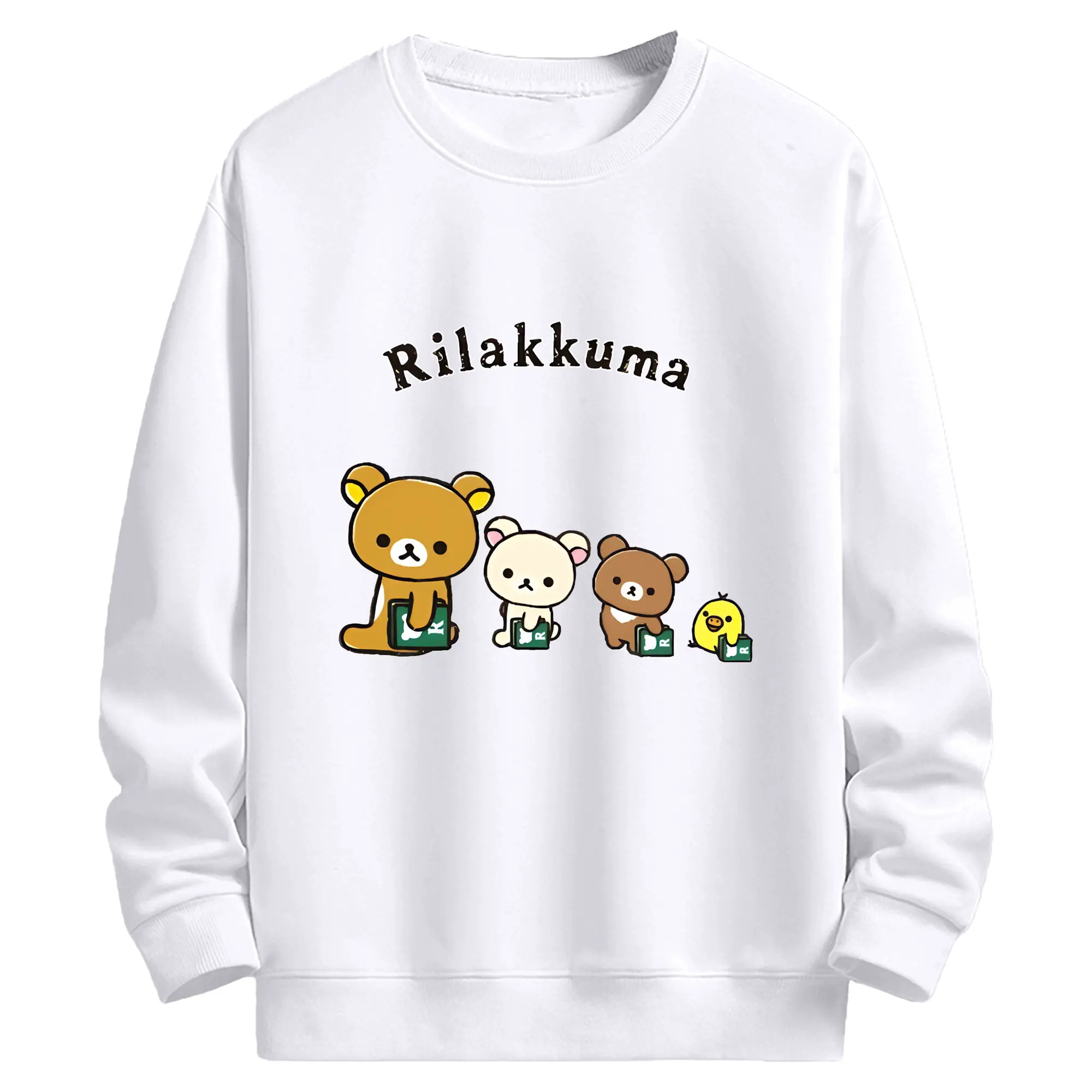 リラックマ (Rilakkuma) グッズ リラックマ (Rilakkuma) - 高品質 クルーネック スウェット ・ コットン59％ ポリエステル41％ ・ ユニセックス 長袖 トレーナー ・ カジュアル デイリー スポーツ 散歩用