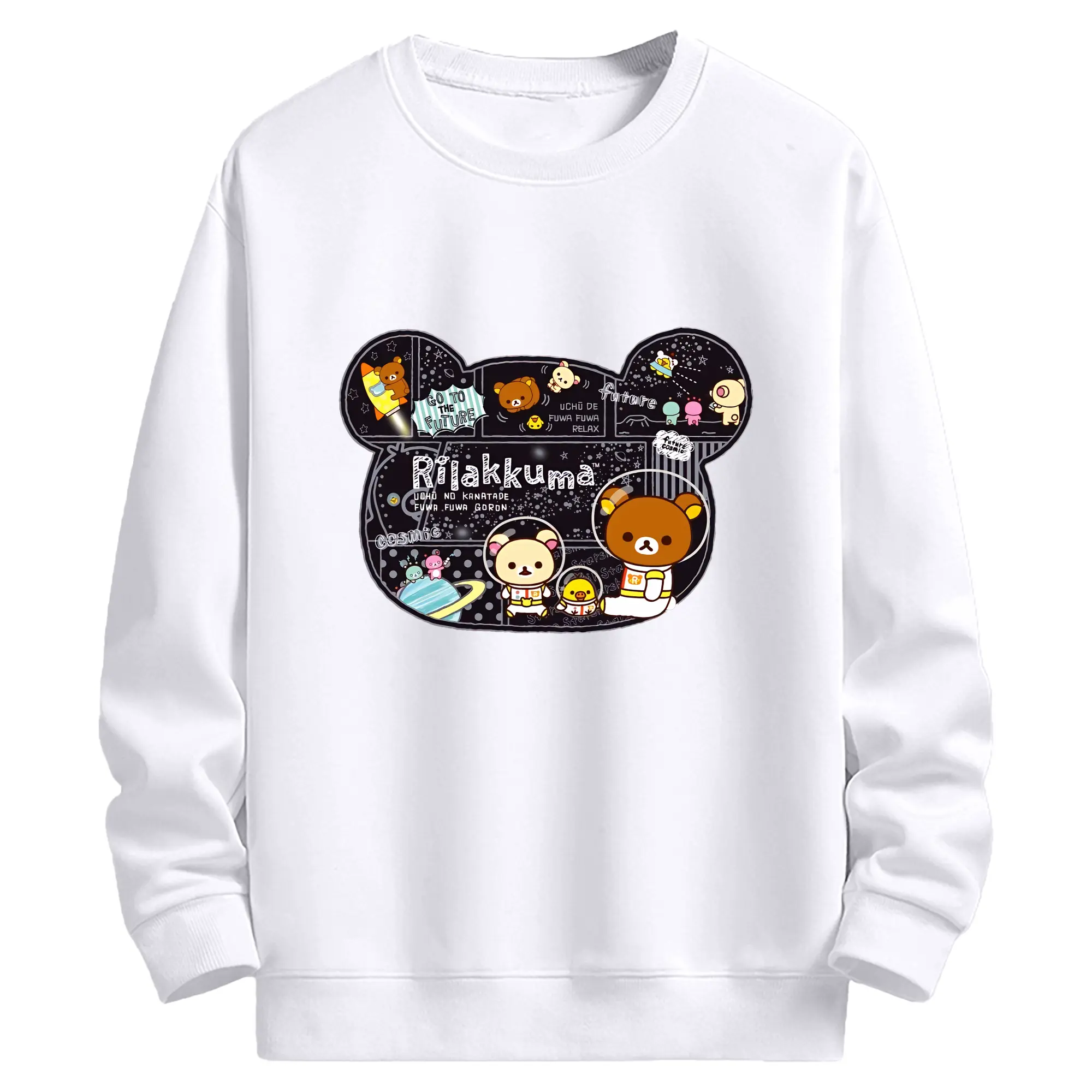 リラックマ (Rilakkuma) グッズ リラックマ (Rilakkuma) - 高品質 クルーネック スウェット ・ コットン59％ ポリエステル41％ ・ ユニセックス 長袖 トレーナー ・ カジュアル デイリー スポーツ 散歩用