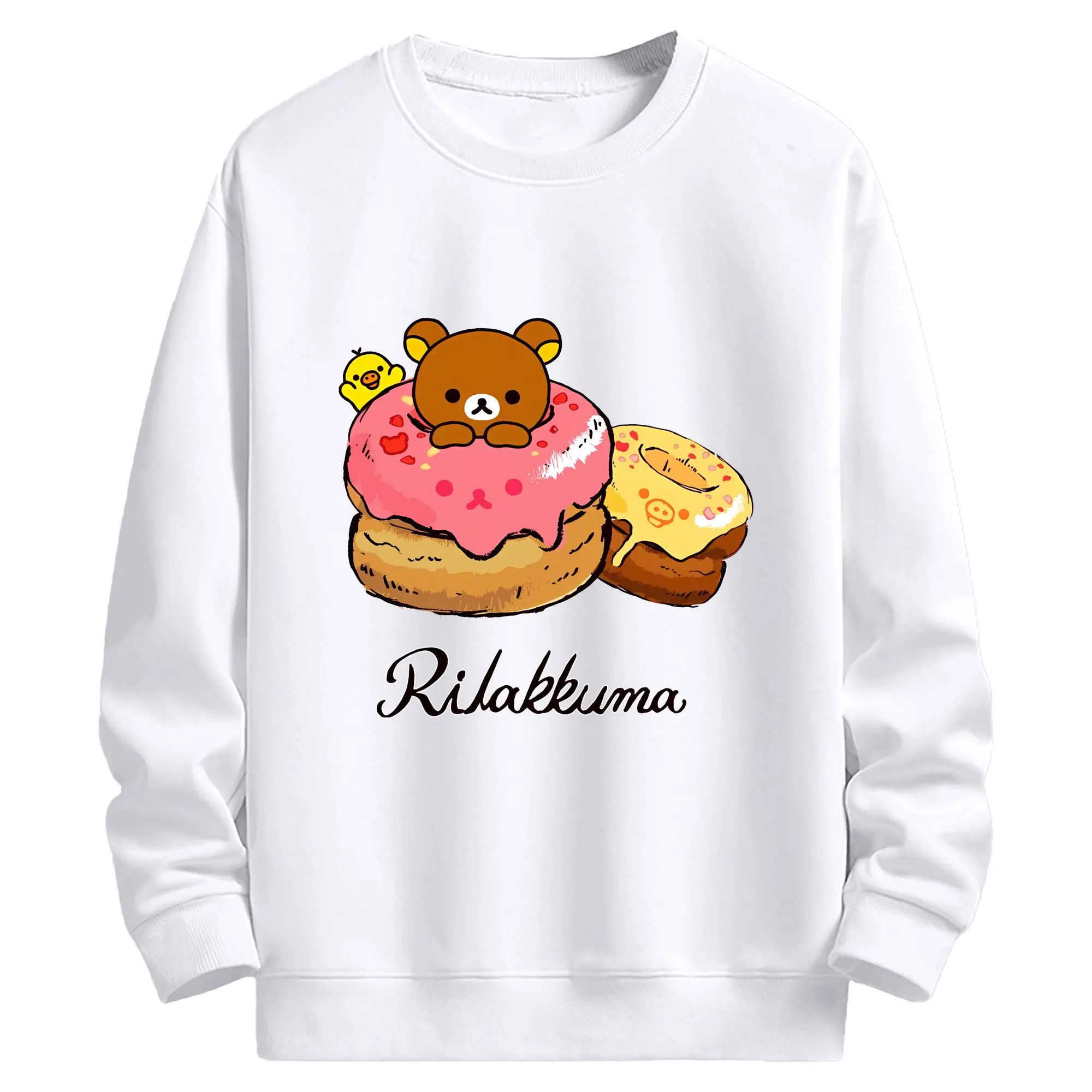 リラックマ (Rilakkuma) グッズ リラックマ (Rilakkuma) - 高品質 クルーネック スウェット ・ コットン59％ ポリエステル41％ ・ ユニセックス 長袖 トレーナー ・ カジュアル デイリー スポーツ 散歩用