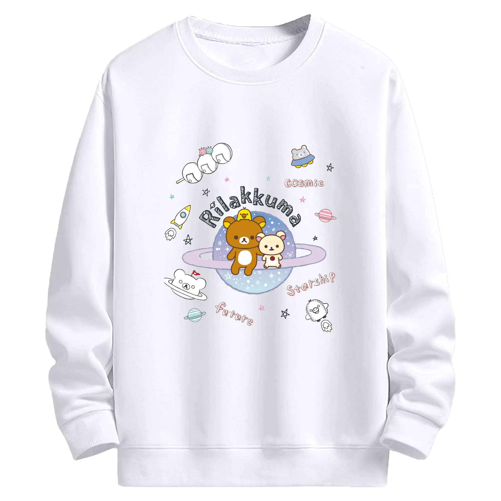 リラックマ (Rilakkuma) グッズ リラックマ (Rilakkuma) - 高品質 クルーネック スウェット ・ コットン59％ ポリエステル41％ ・ ユニセックス 長袖 トレーナー ・ カジュアル デイリー スポーツ 散歩用