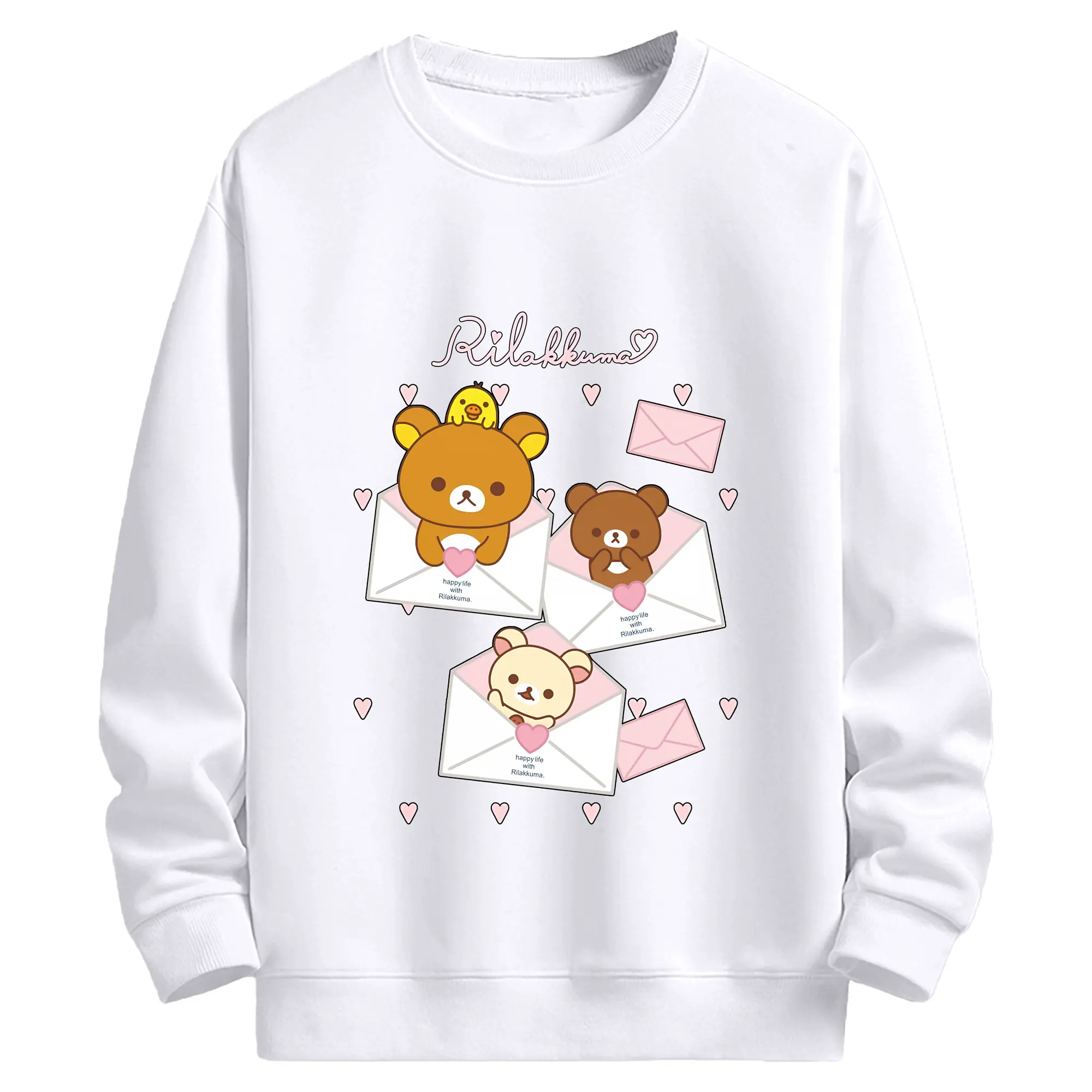 リラックマ (Rilakkuma) グッズ リラックマ (Rilakkuma) - 高品質 クルーネック スウェット ・ コットン59％ ポリエステル41％ ・ ユニセックス 長袖 トレーナー ・ カジュアル デイリー スポーツ 散歩用