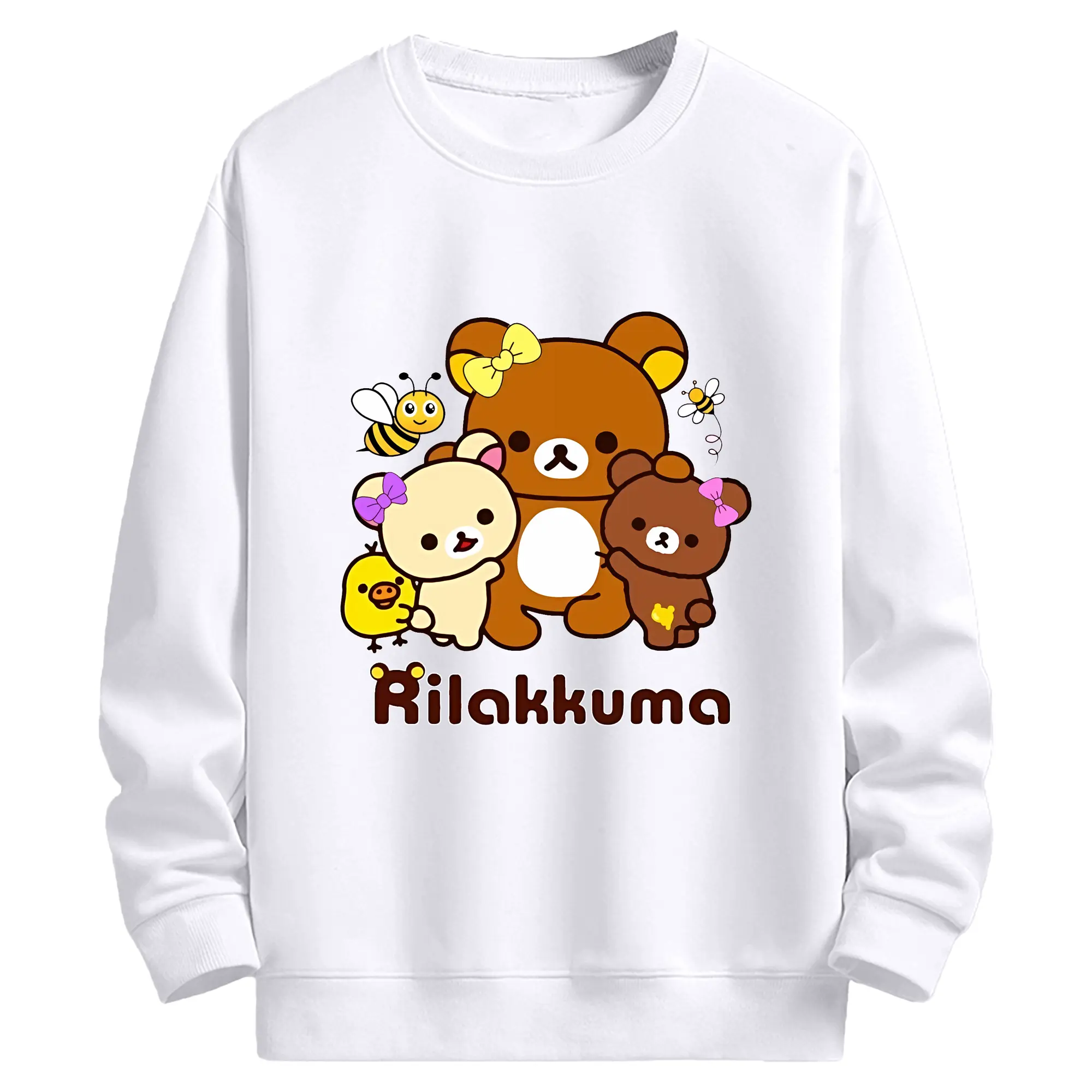 リラックマ (Rilakkuma) グッズ リラックマ (Rilakkuma) - 高品質 クルーネック スウェット ・ コットン59％ ポリエステル41％ ・ ユニセックス 長袖 トレーナー ・ カジュアル デイリー スポーツ 散歩用