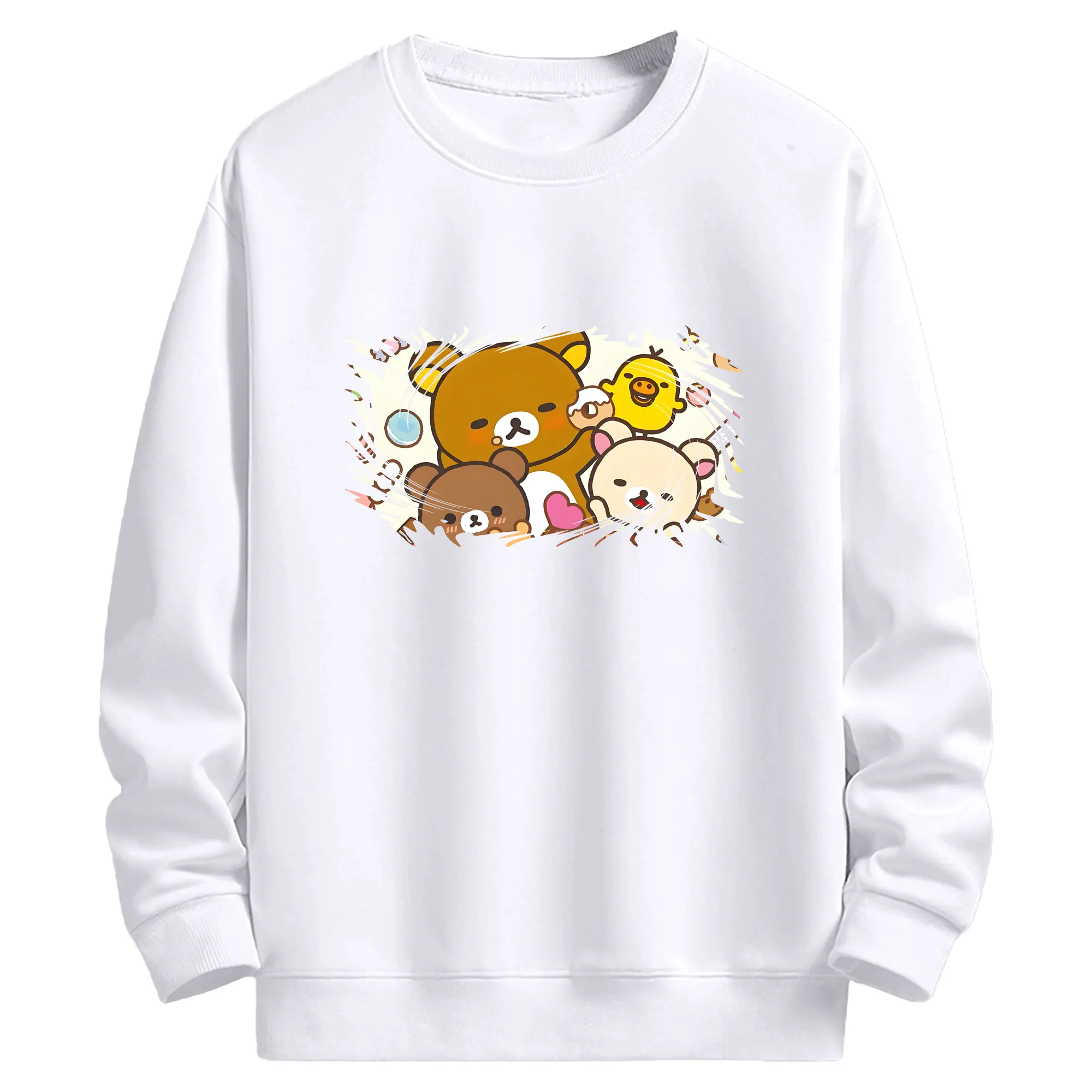 リラックマ (Rilakkuma) グッズ リラックマ (Rilakkuma) - 高品質 クルーネック スウェット ・ コットン59％ ポリエステル41％ ・ ユニセックス 長袖 トレーナー ・ カジュアル デイリー スポーツ 散歩用