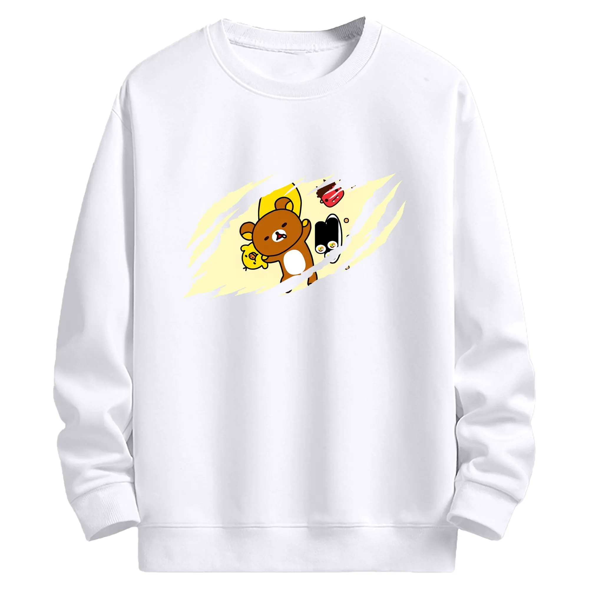 リラックマ (Rilakkuma) グッズ リラックマ (Rilakkuma) - 高品質 クルーネック スウェット ・ コットン59％ ポリエステル41％ ・ ユニセックス 長袖 トレーナー ・ カジュアル デイリー スポーツ 散歩用