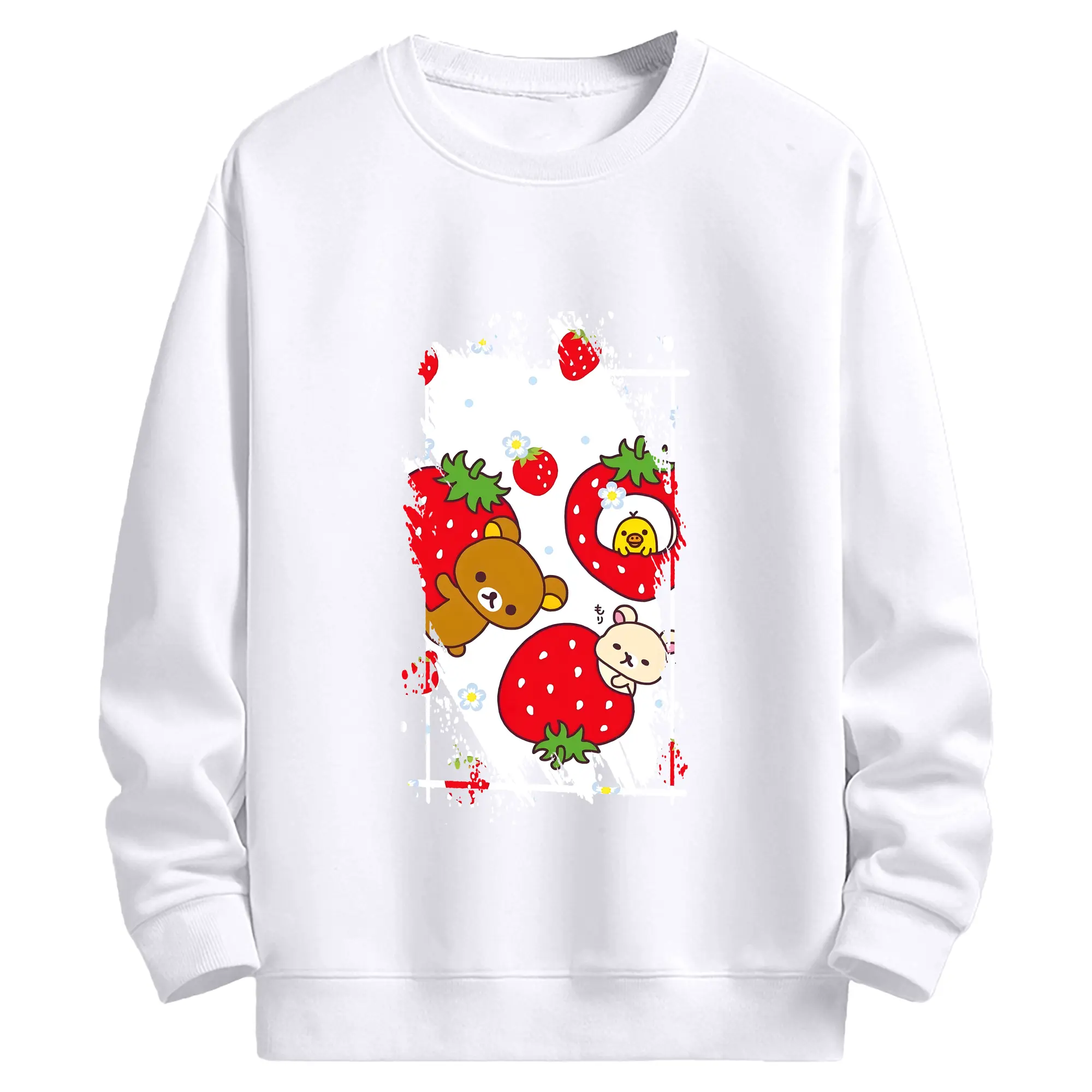 リラックマ (Rilakkuma) グッズ リラックマ (Rilakkuma) - 高品質 クルーネック スウェット ・ コットン59％ ポリエステル41％ ・ ユニセックス 長袖 トレーナー ・ カジュアル デイリー スポーツ 散歩用