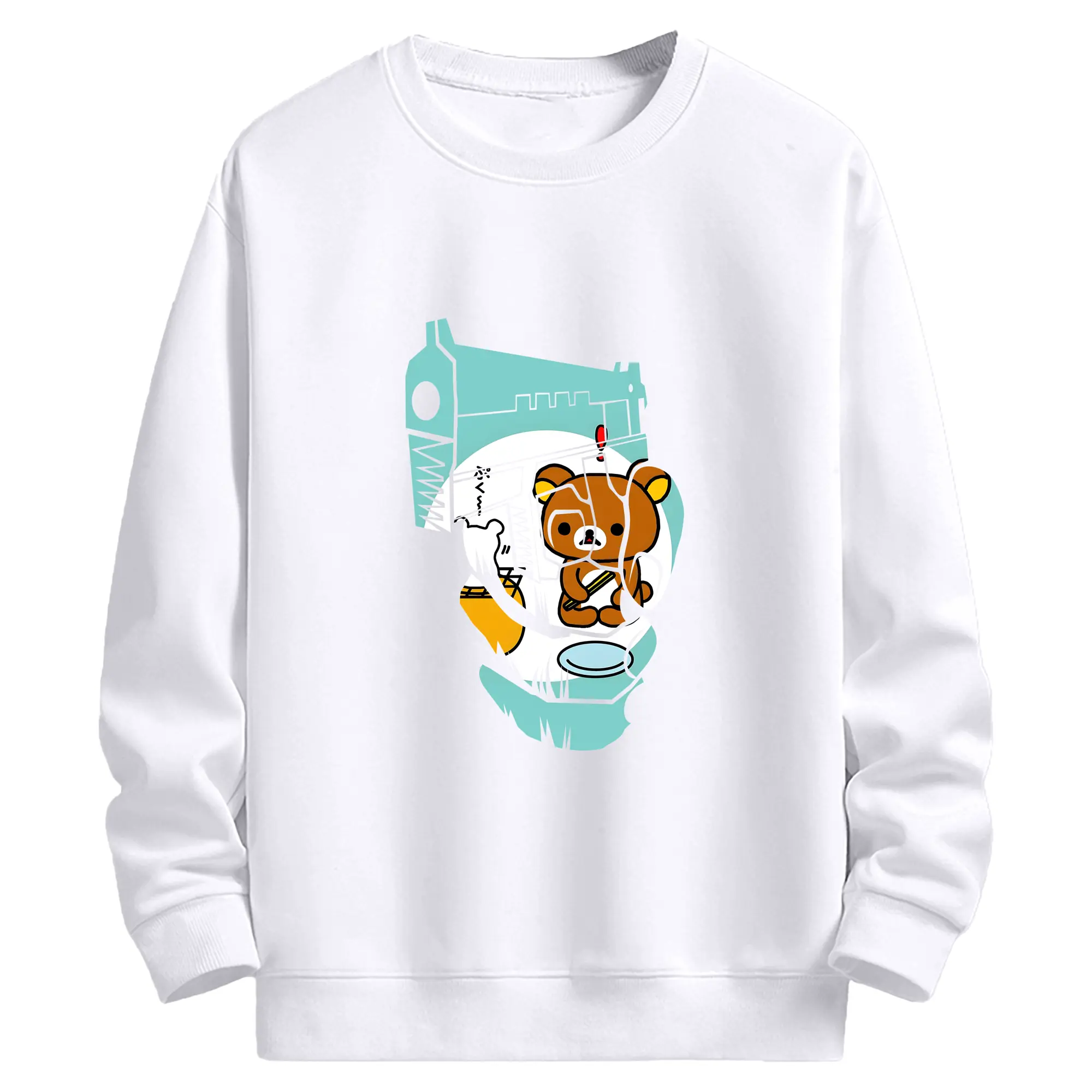 リラックマ (Rilakkuma) グッズ リラックマ (Rilakkuma) - 高品質 クルーネック スウェット ・ コットン59％ ポリエステル41％ ・ ユニセックス 長袖 トレーナー ・ カジュアル デイリー スポーツ 散歩用