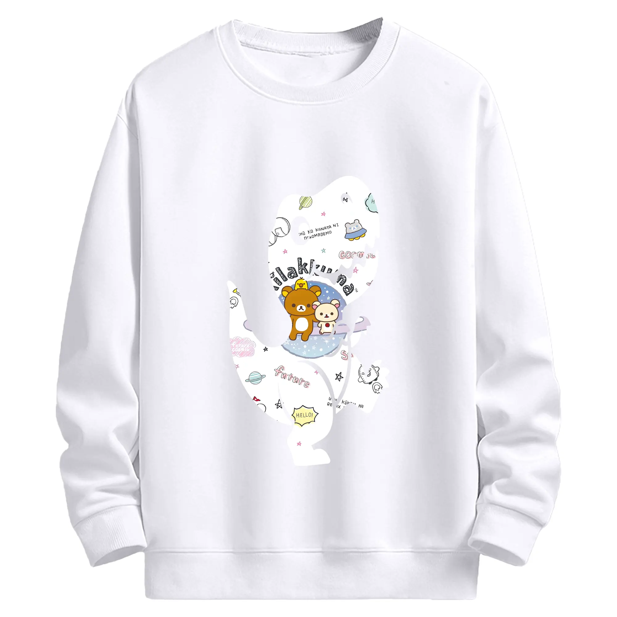 リラックマ (Rilakkuma) グッズ リラックマ (Rilakkuma) - 高品質 クルーネック スウェット ・ コットン59％ ポリエステル41％ ・ ユニセックス 長袖 トレーナー ・ カジュアル デイリー スポーツ 散歩用