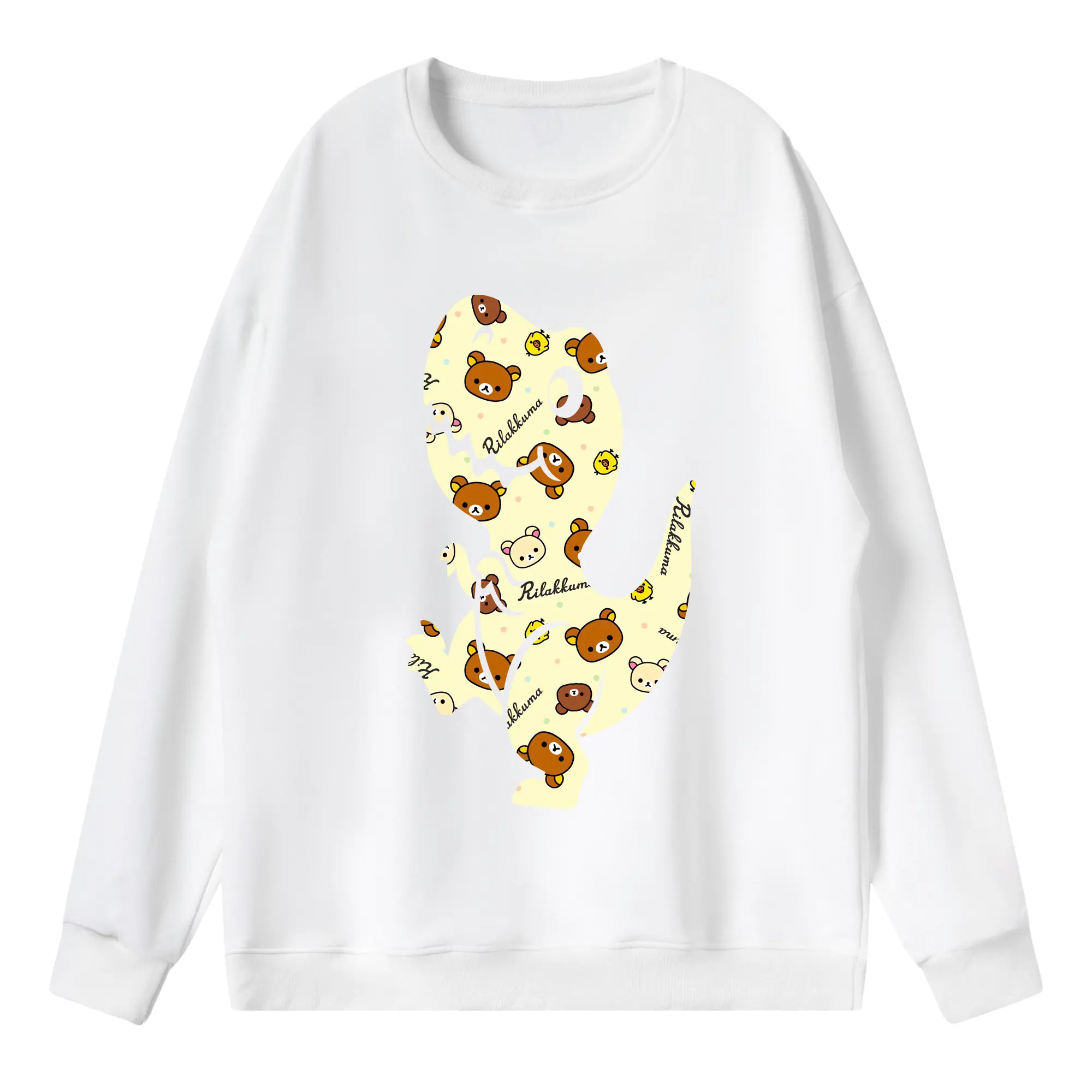 リラックマ (Rilakkuma) グッズ リラックマ (Rilakkuma) - 薄手 クルーネック スウェット 裏毛260g · ポリエステル 春秋向け カジュアル 男女兼用 · トレーナー デイリー スポーツ 散歩に最適