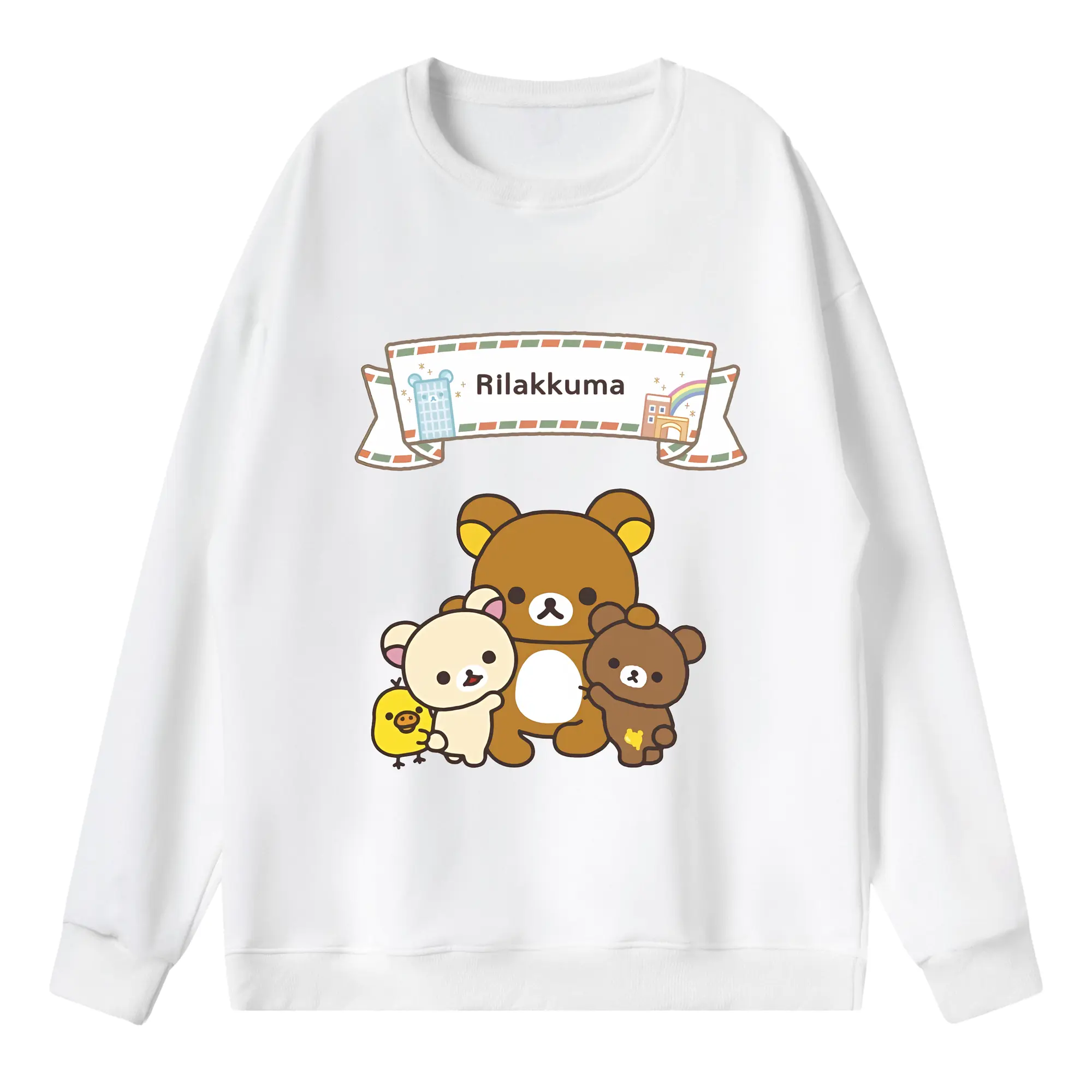 リラックマ (Rilakkuma) グッズ リラックマ (Rilakkuma) - 薄手 クルーネック スウェット 裏毛260g · ポリエステル 春秋向け カジュアル 男女兼用 · トレーナー デイリー スポーツ 散歩に最適
